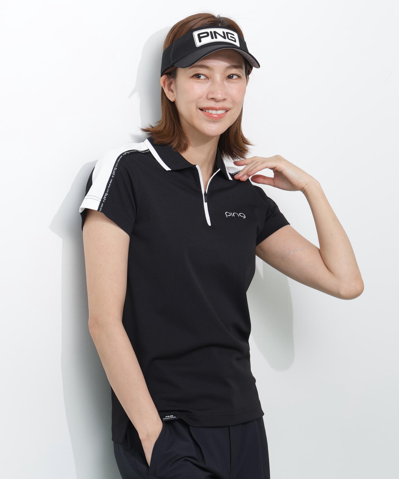 【PING APPAREL】切替ロゴテープカノコ半袖ハーフジップポロシャツ ＜PERFORMANCE＞ (LADIES)