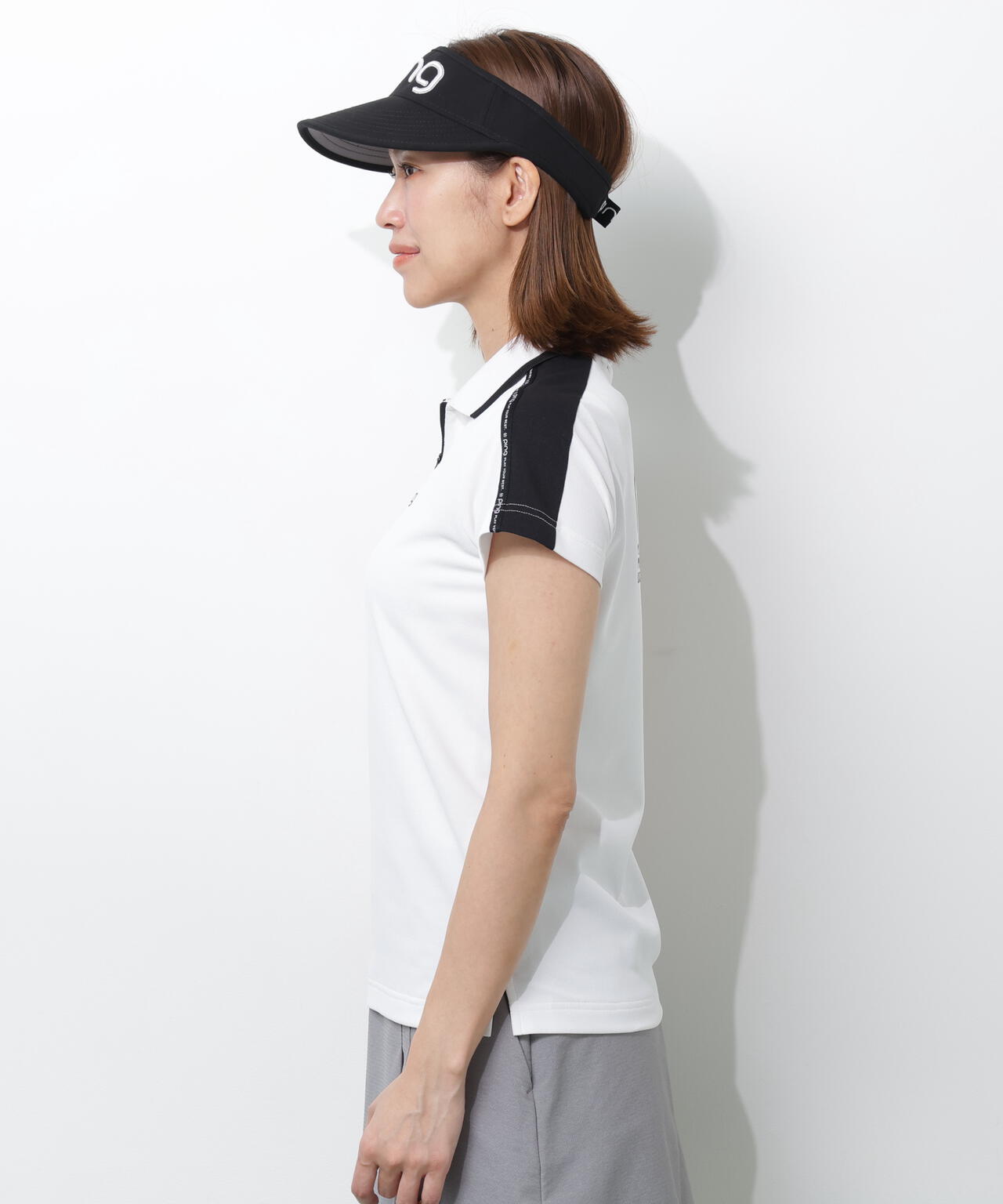 PING APPAREL】切替ロゴテープカノコ半袖ハーフジップポロシャツ