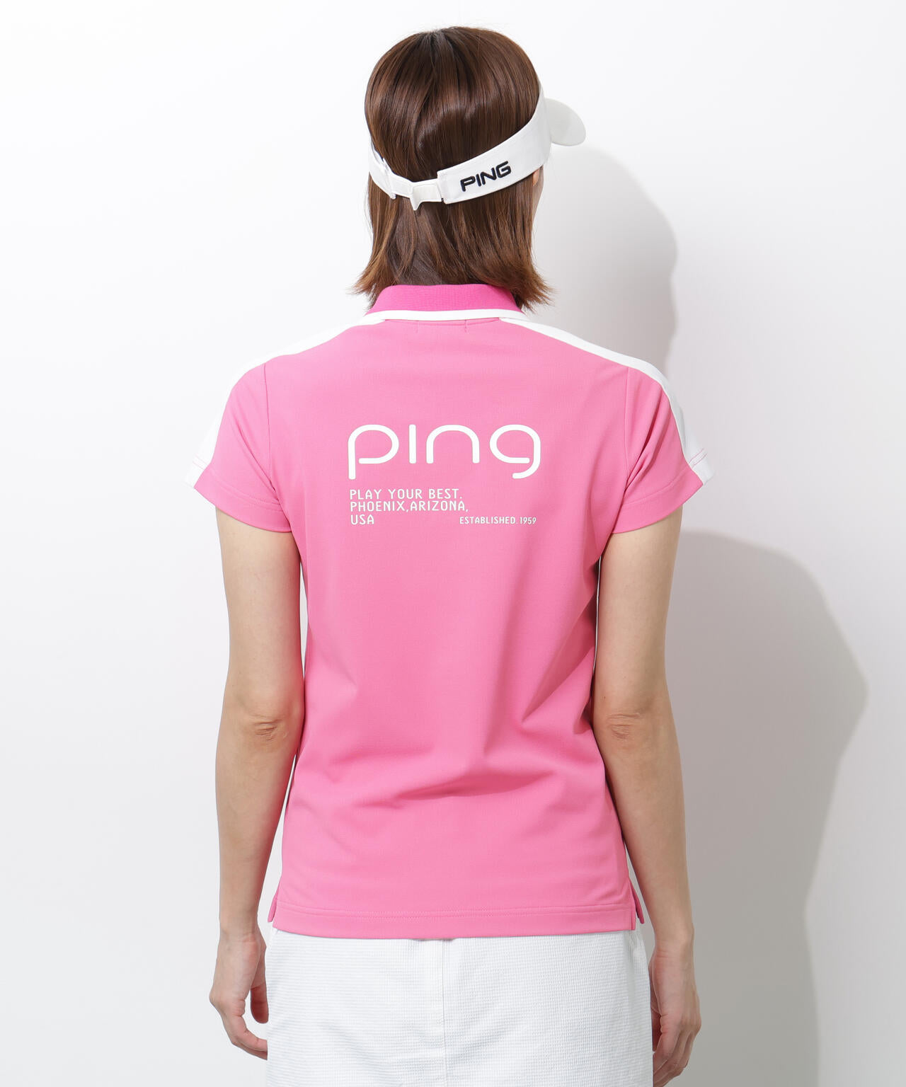 PING APPAREL】切替ロゴテープカノコ半袖ハーフジップポロシャツ