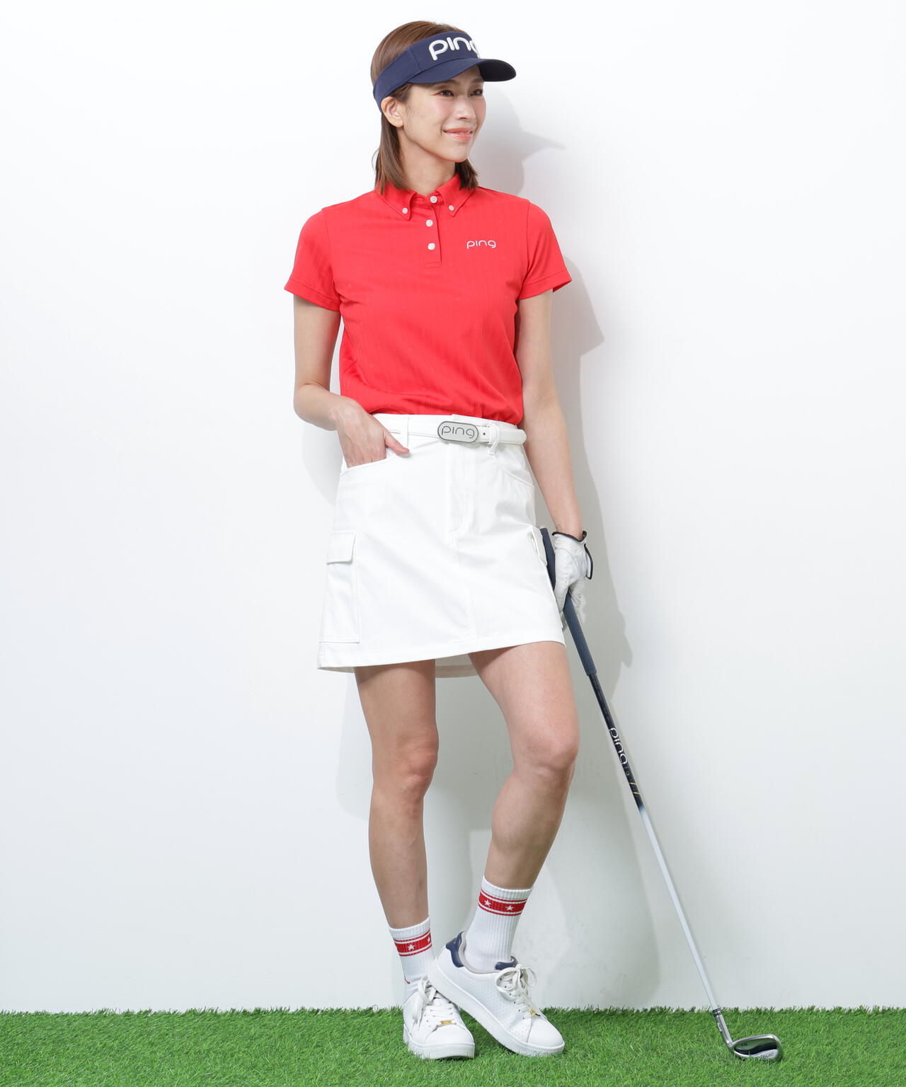 【PING APPAREL】凸凹ストライプジャガード半袖ボタンダウンシャツ ＜NATIVE＞ (LADIES)