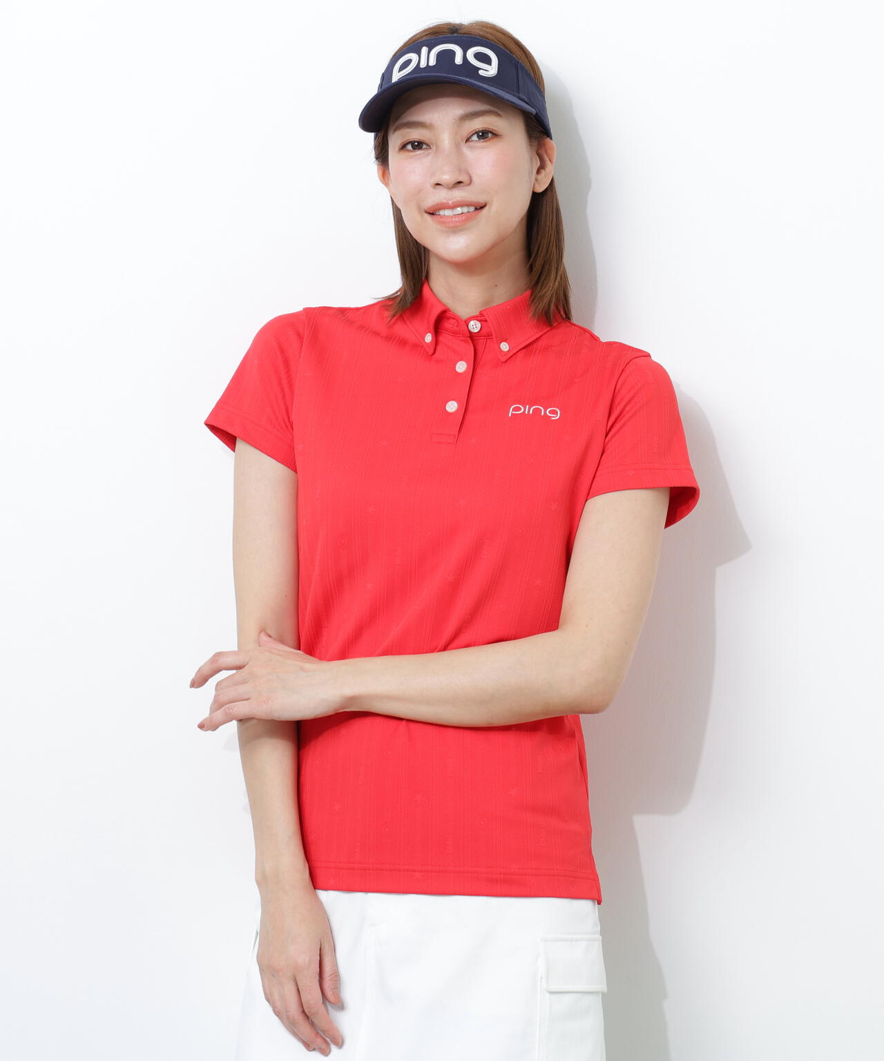 【PING APPAREL】凸凹ストライプジャガード半袖ボタンダウンシャツ ＜NATIVE＞ (LADIES)