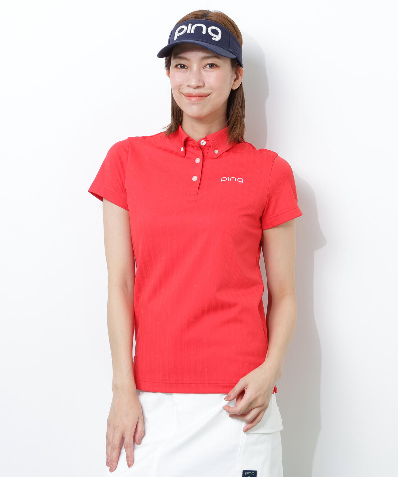 【PING APPAREL】凸凹ストライプジャガード半袖ボタンダウンシャツ ＜NATIVE＞ (LADIES)