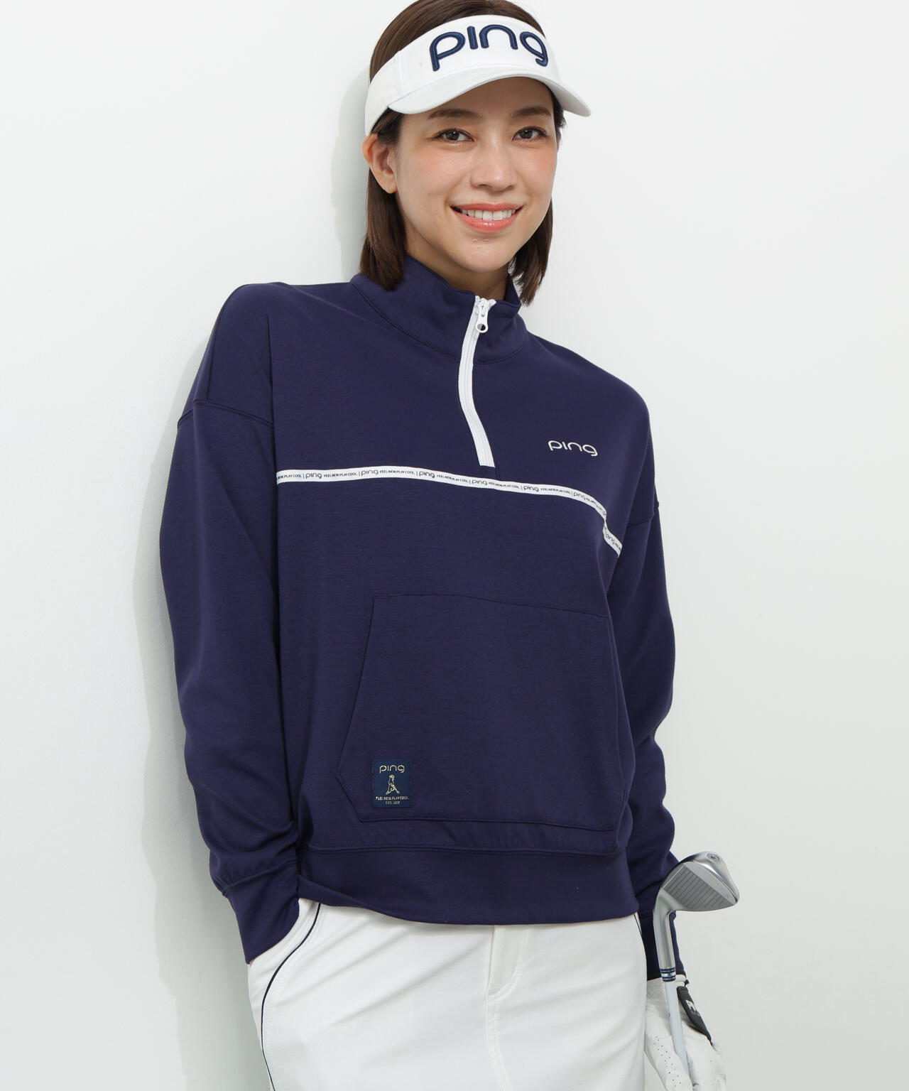 【PING APPAREL】全方向ストレッチダブルフェイスドライミックスアイストーンハーフジップカットソー＜NATIVE＞ (LADIES)
