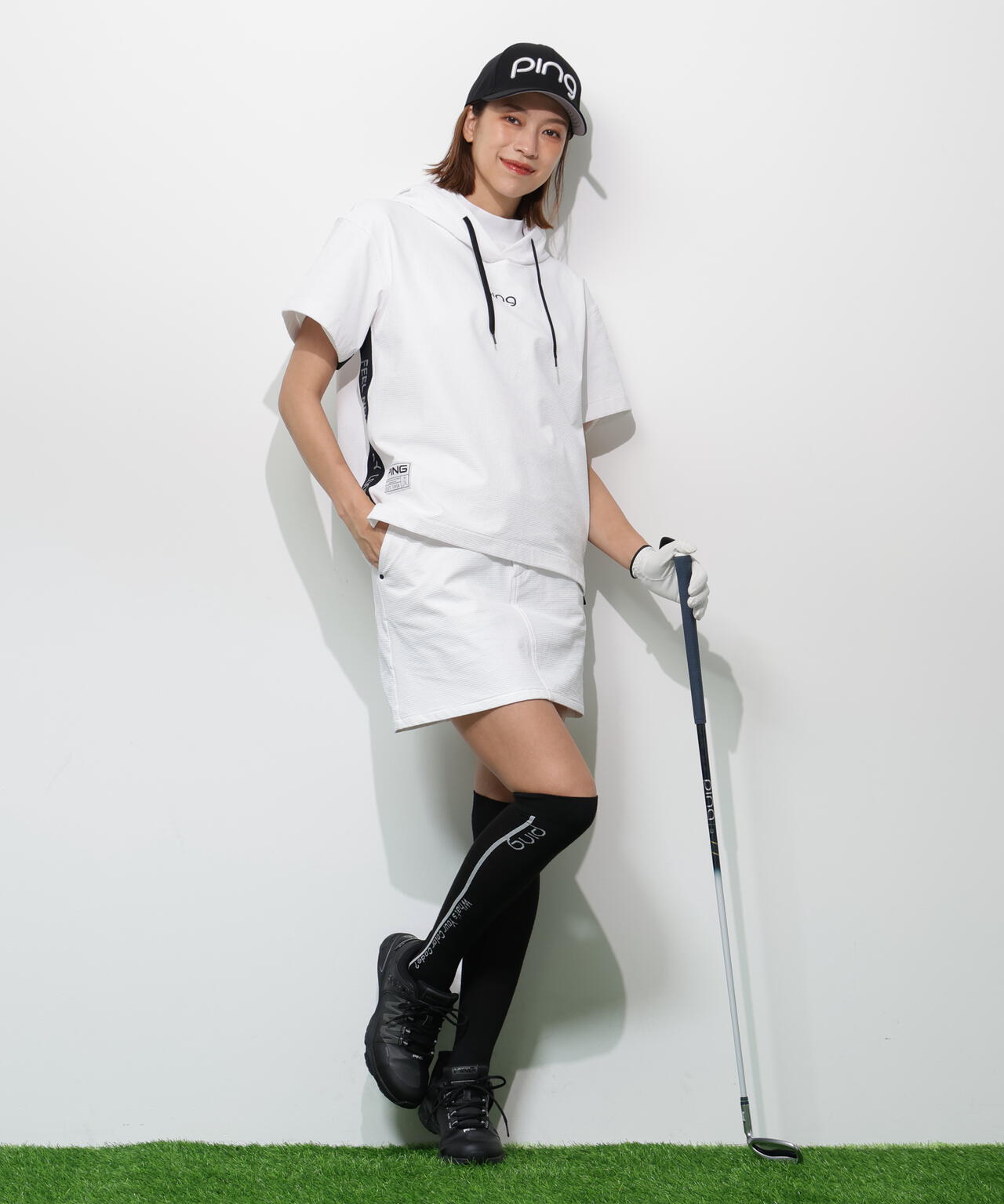 【PING APPAREL】遮熱変形カノコ半袖フーディプルオーバー ＜GOLD＞ (LADIES)