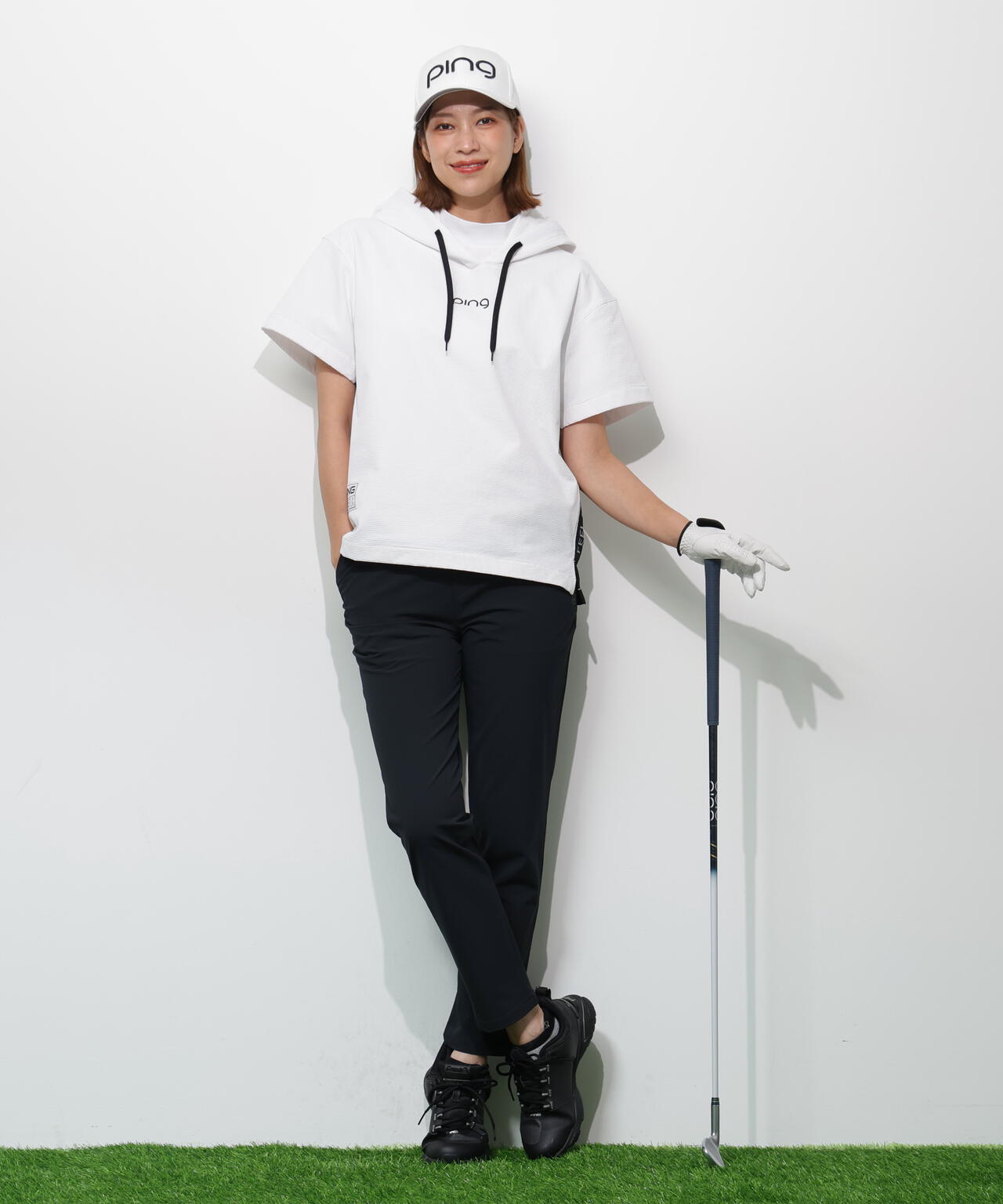 【PING APPAREL】遮熱変形カノコ半袖フーディプルオーバー ＜GOLD＞ (LADIES)