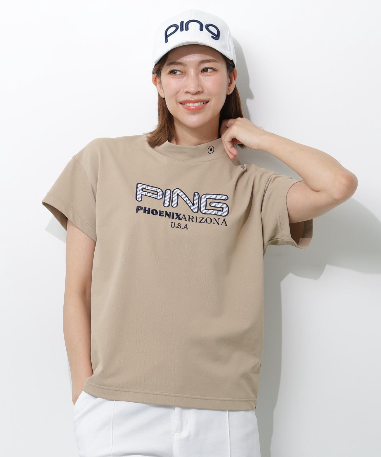 【PING APPAREL】アップリケ半袖ハイネックシャツ ＜NATIVE＞ (LADIES)