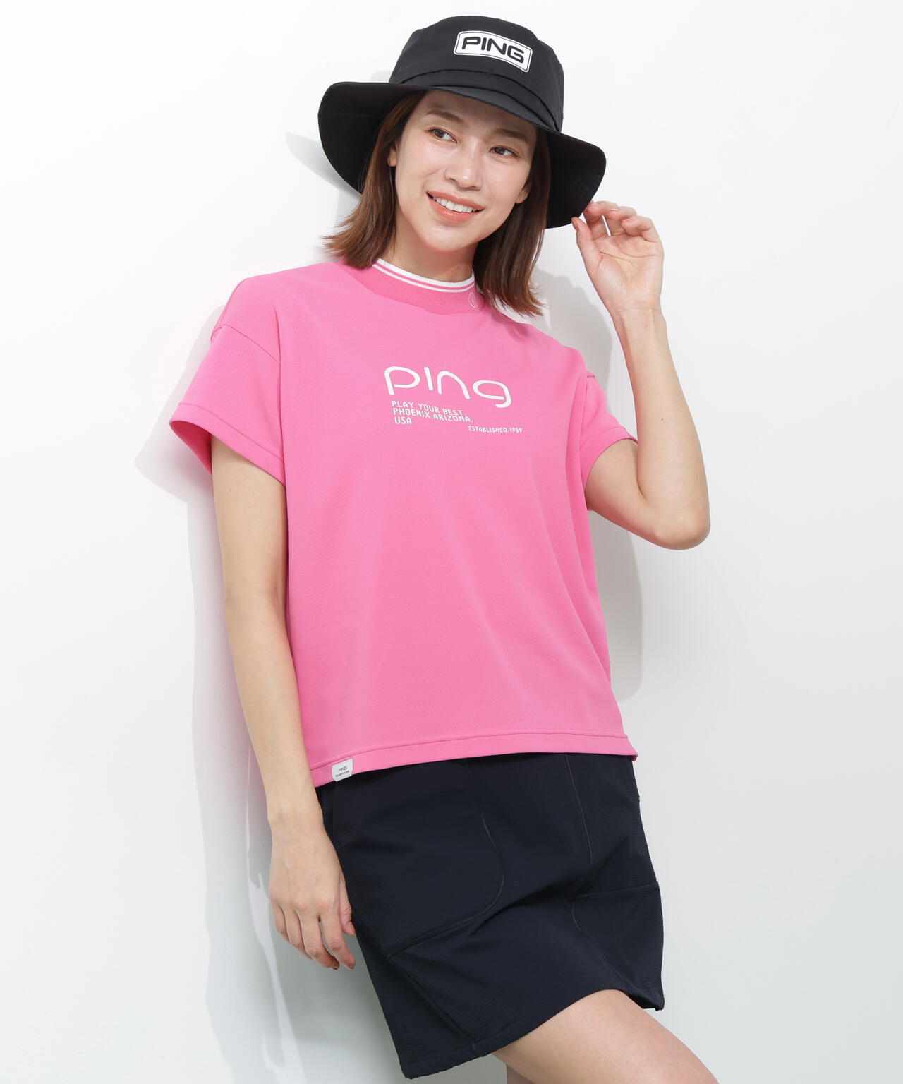 【PING APPAREL】変形カノコ半袖ハイネックカットソー ＜PERFORMANCE＞ (LADIES)