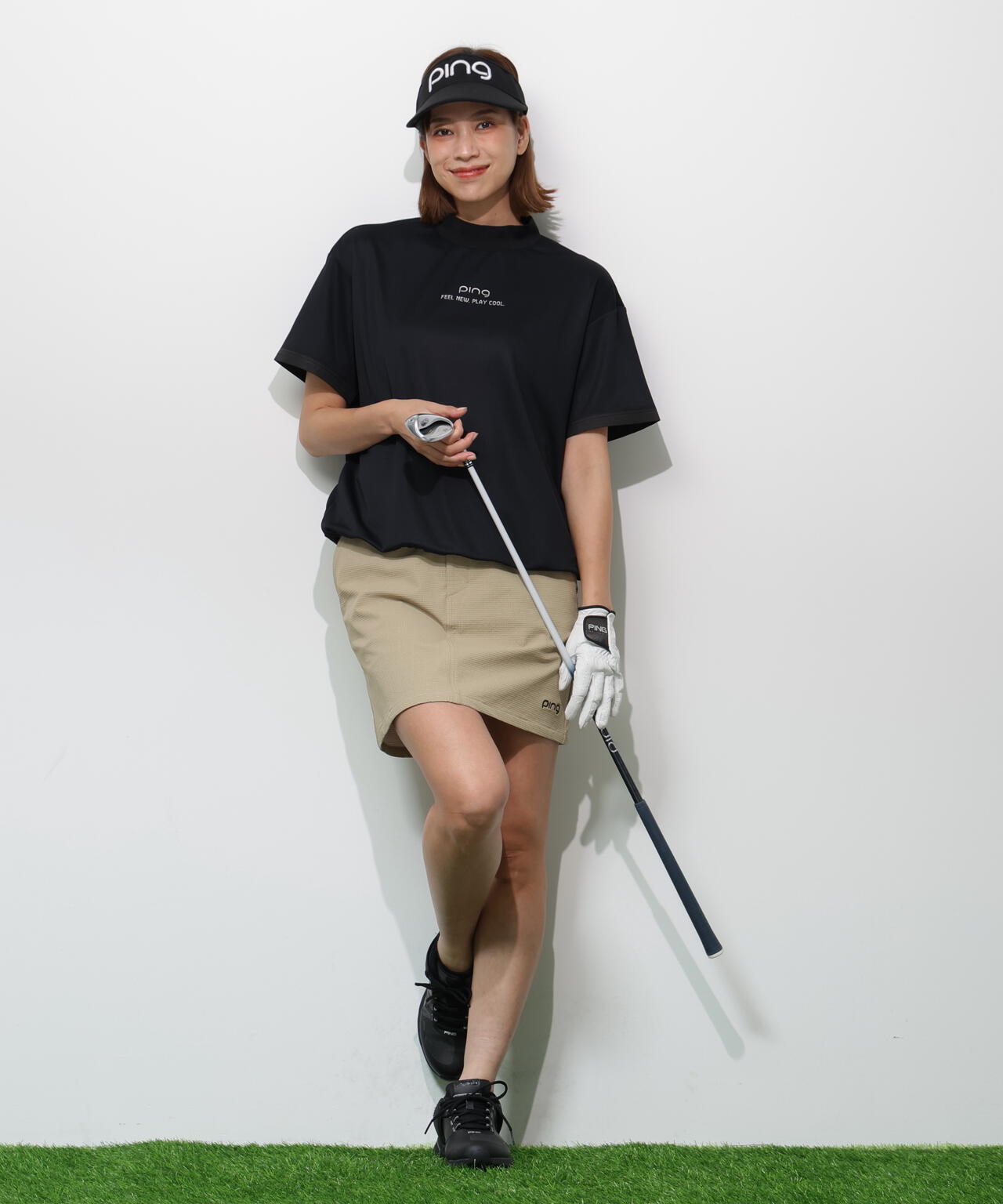 【PING APPAREL】サンベール×クールフローカノコ半袖ハイネックシャツ ＜GOLD＞ (LADIES)