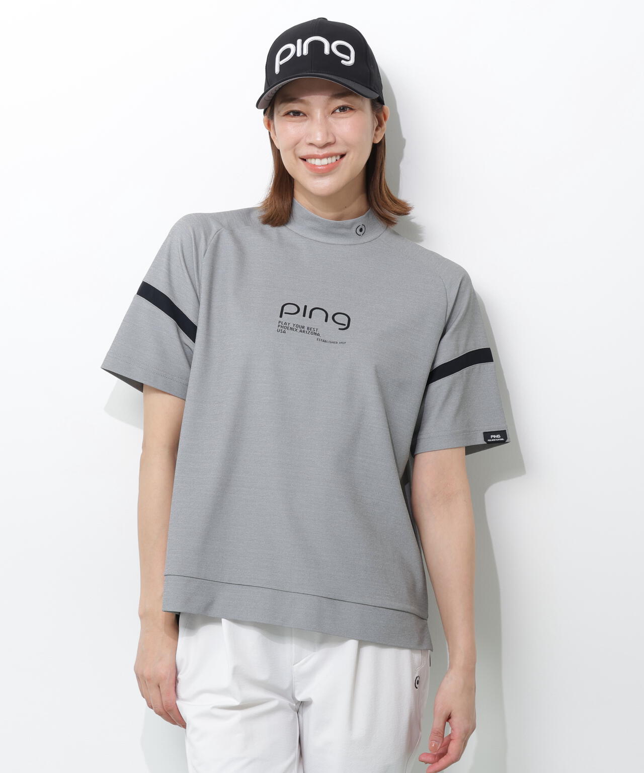 【PING APPAREL】レイブロックエコ配色切替半袖ハイネックシャツ ＜PERFORMANCE＞ (LADIES)