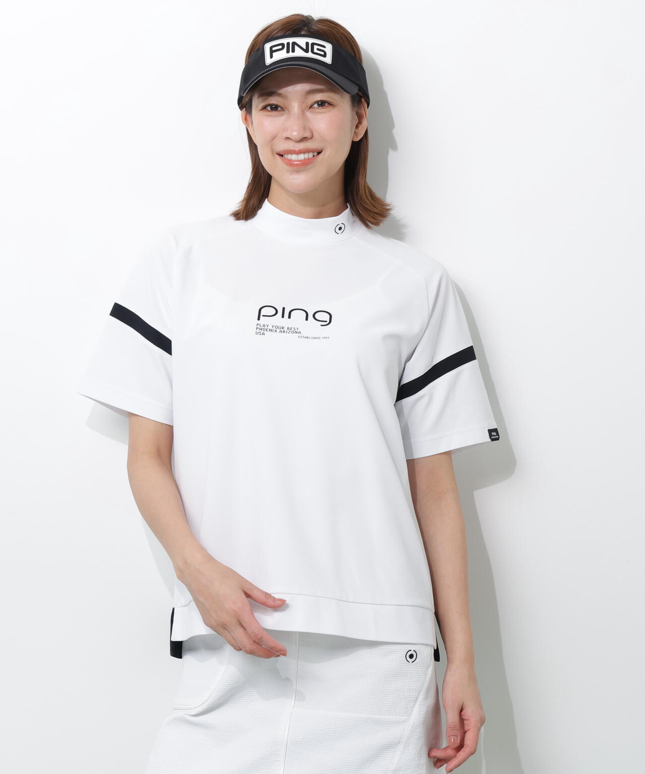 【PING APPAREL】レイブロックエコ配色切替半袖ハイネックシャツ ＜PERFORMANCE＞ (LADIES)
