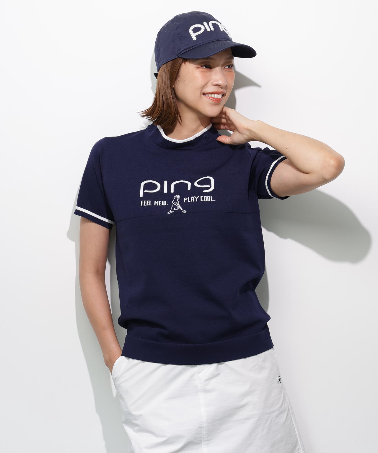 PING APPAREL】Mr.PINGジャカード半袖ハイネックニット ＜GOLD