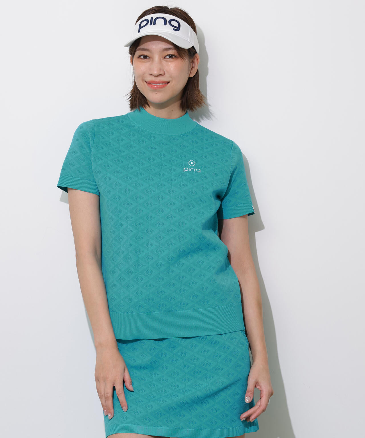 PING APPAREL】AZモノグラムジャカード半袖ハイネックネックニット