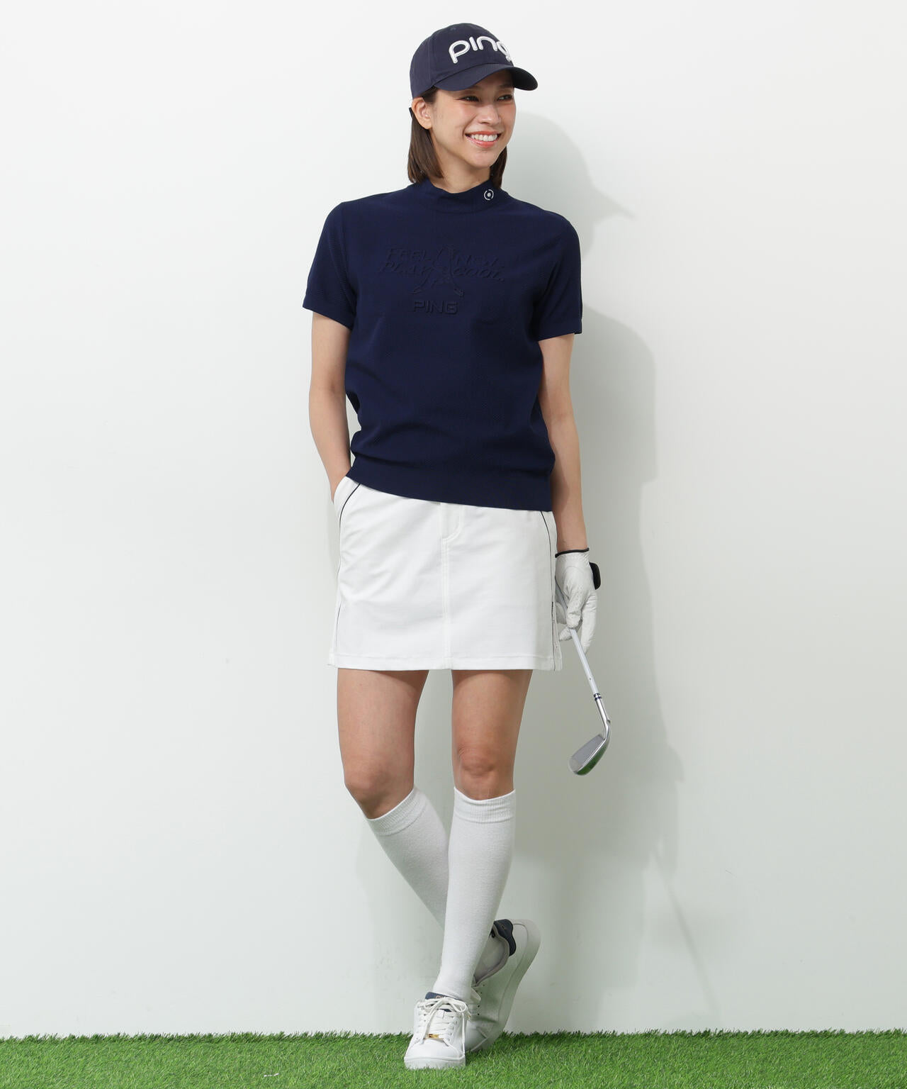 PING APPAREL】Mr.PINGエンボス半袖ハイネックニット ＜NATIVE