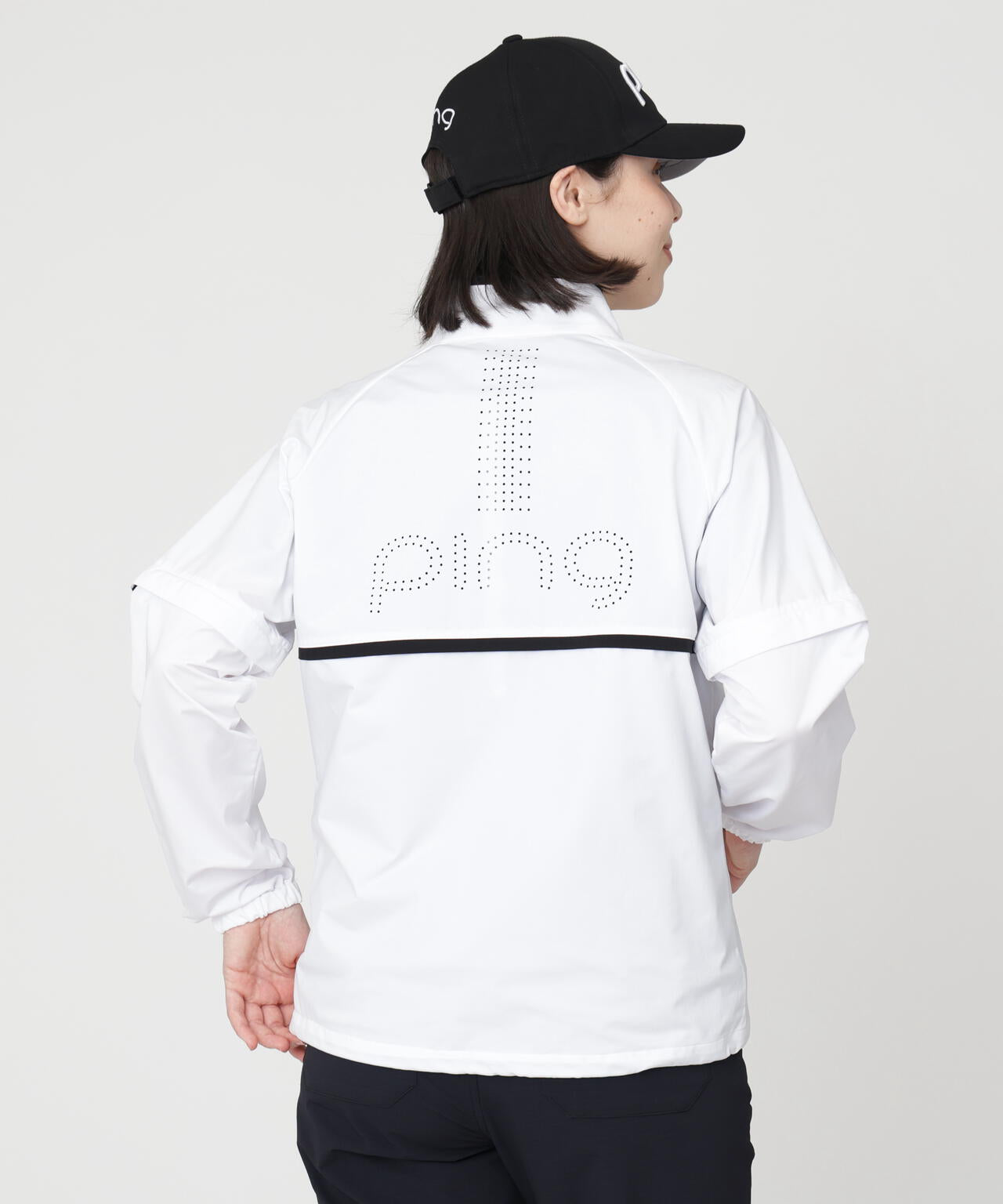 PING 2wayブルゾン　白 PING APPAREL】ストレッチハイゲージ天竺2WAYスタンドフルジップ