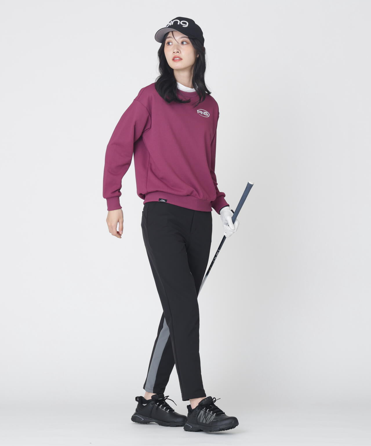 【PING APPAREL】全方向ストレッチ二重織 フィット＆ストレッチ配色テーパードパンツ (LADIES)