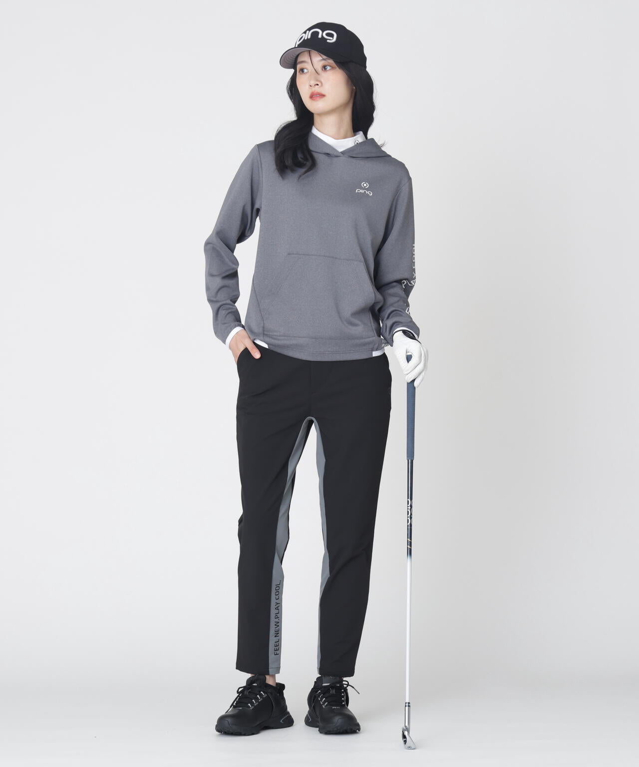 【PING APPAREL】全方向ストレッチ二重織 フィット＆ストレッチ配色テーパードパンツ (LADIES)