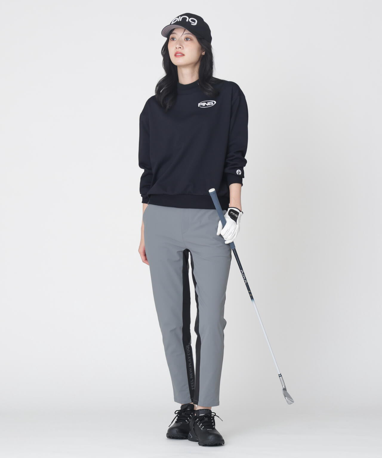 【PING APPAREL】全方向ストレッチ二重織 フィット＆ストレッチ配色テーパードパンツ (LADIES)