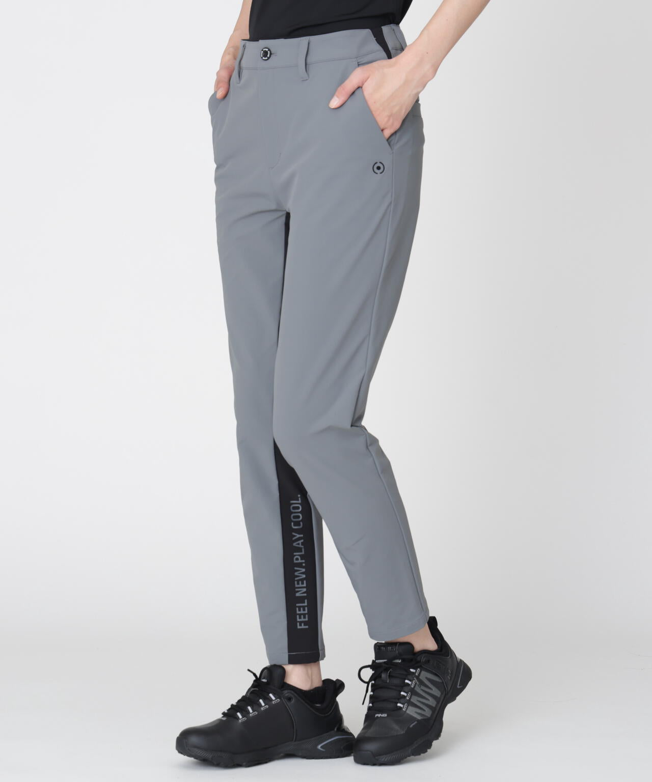 【PING APPAREL】全方向ストレッチ二重織 フィット＆ストレッチ配色テーパードパンツ (LADIES)