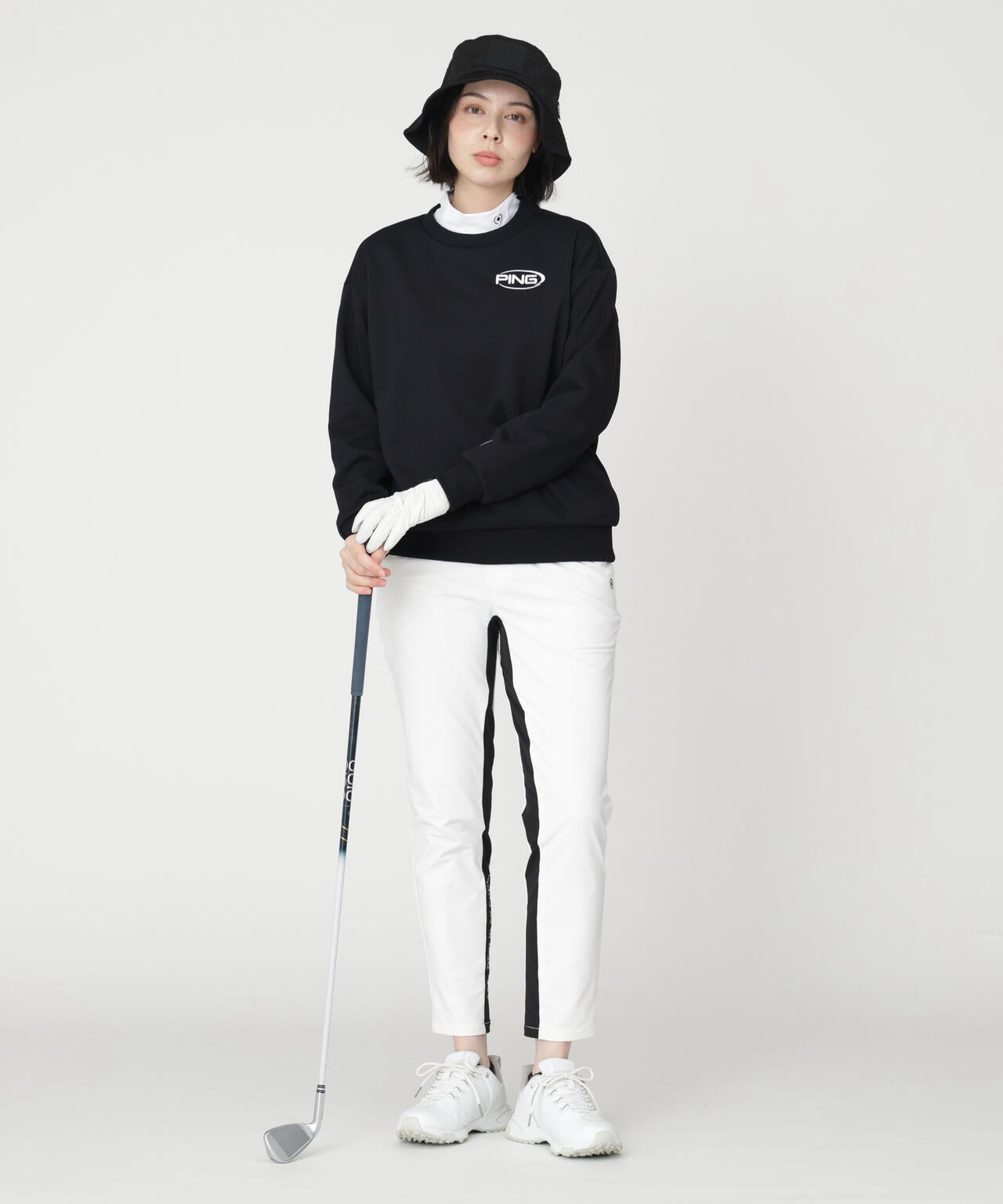 【PING APPAREL】全方向ストレッチ二重織 フィット＆ストレッチ配色テーパードパンツ (LADIES)
