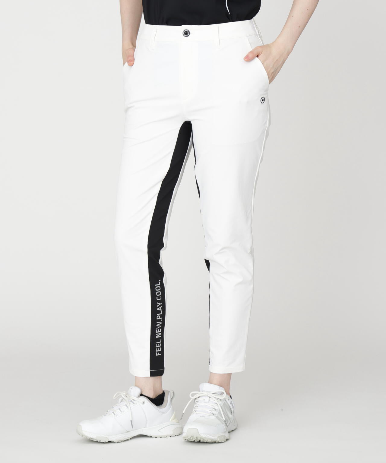 【PING APPAREL】全方向ストレッチ二重織 フィット＆ストレッチ配色テーパードパンツ (LADIES)