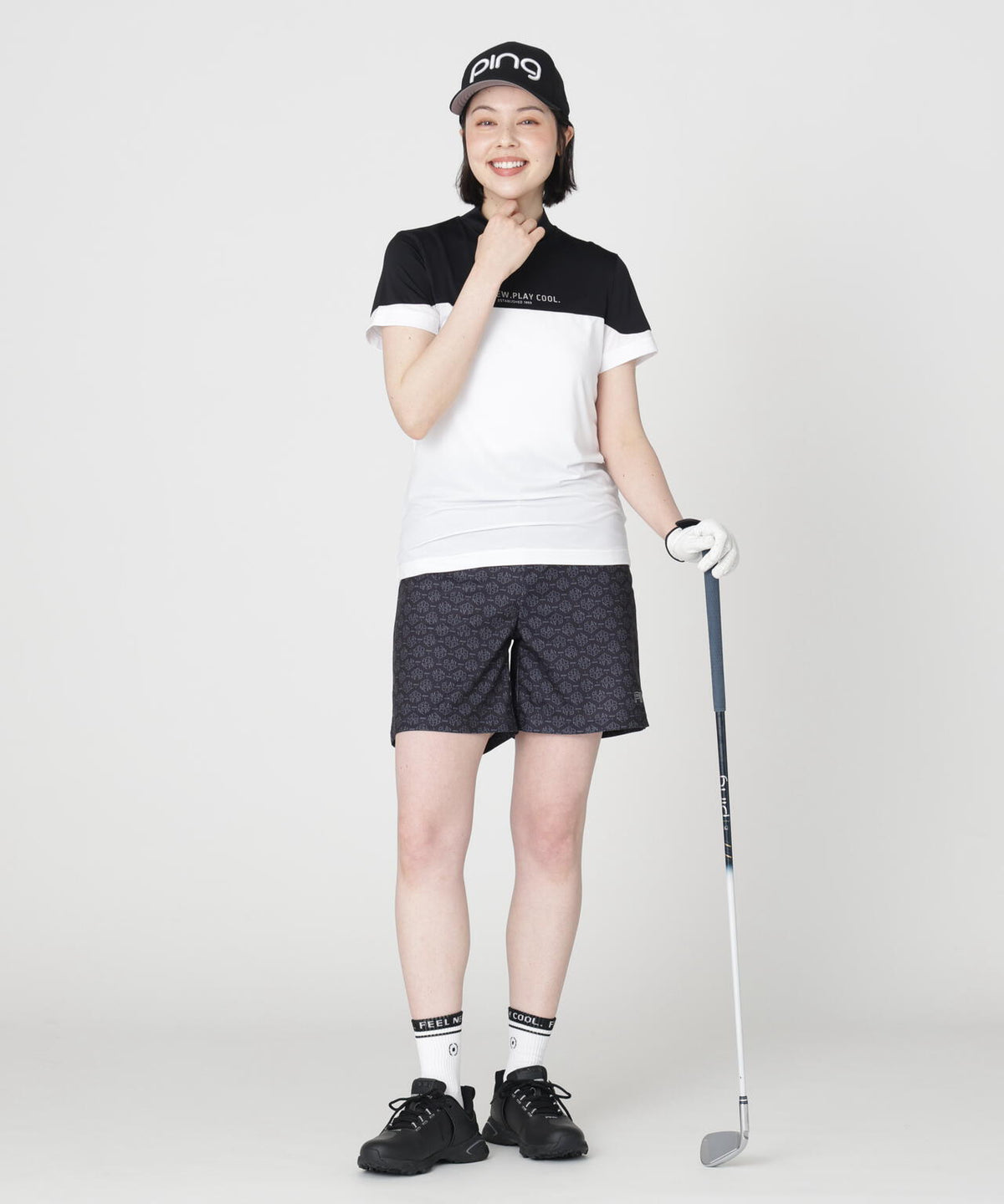 ［PING APPAREL］［UVカット・吸水速乾］総柄ショートパンツ ＜GOLD＞ (LADIES)