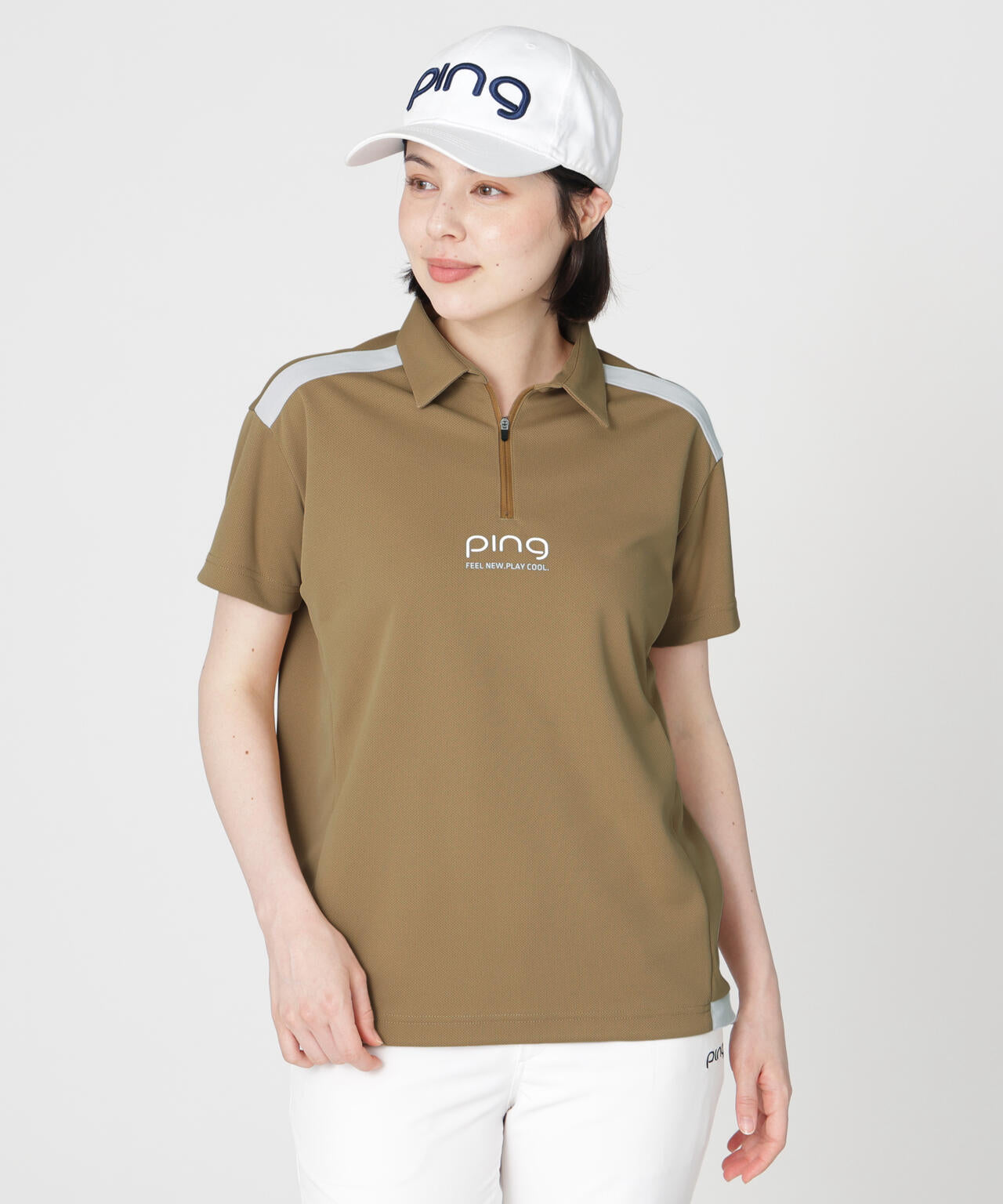 【PING APPAREL】オクタピンメッシュ半袖ハーフジップシャツ (LADIES)