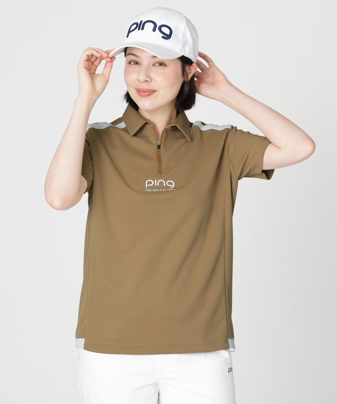 【PING APPAREL】オクタピンメッシュ半袖ハーフジップシャツ (LADIES)