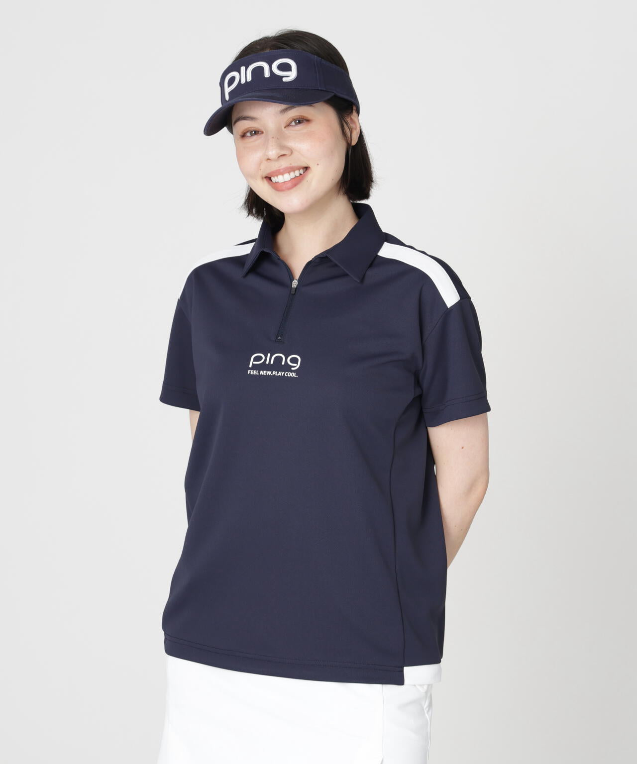 【PING APPAREL】オクタピンメッシュ半袖ハーフジップシャツ (LADIES)