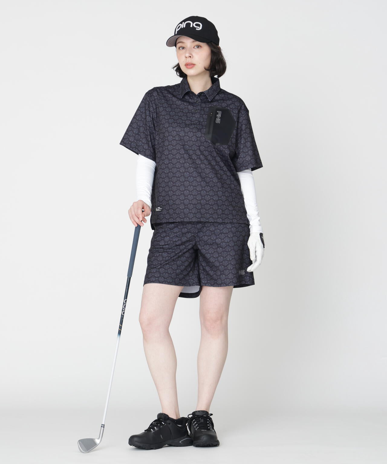 ［PING APPAREL］［UVカット・遮熱］総柄半袖ポロシャツ ＜GOLD＞ (LADIES)