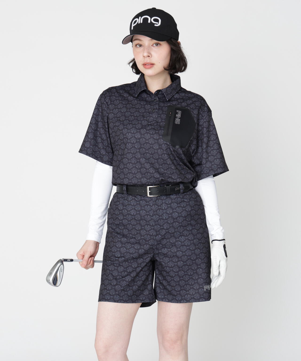 ［PING APPAREL］［UVカット・遮熱］総柄半袖ポロシャツ ＜GOLD＞ (LADIES)