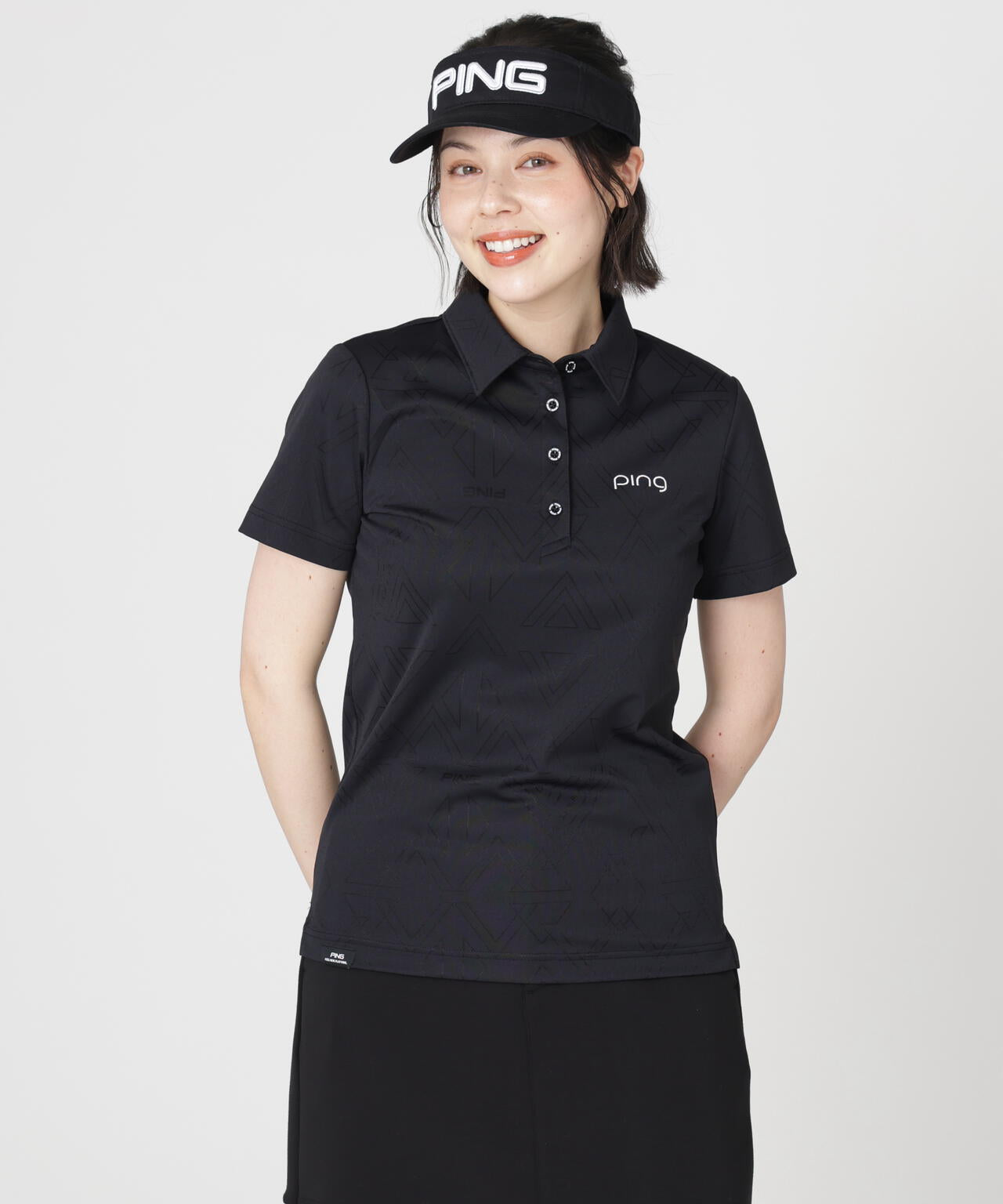 【PING APPAREL】ストレッチダルブラ三角幾何学柄ジャカード半袖ポロシャツ (LADIES)