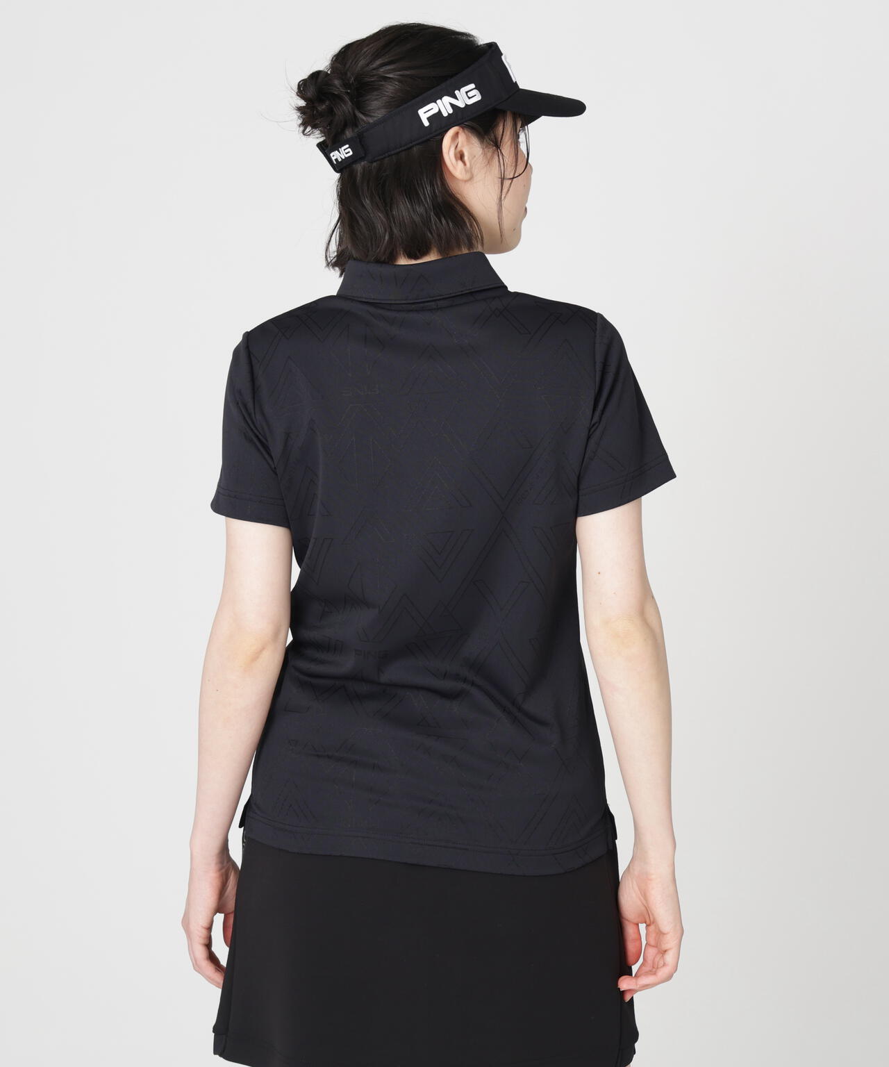 【PING APPAREL】ストレッチダルブラ三角幾何学柄ジャカード半袖ポロシャツ (LADIES)