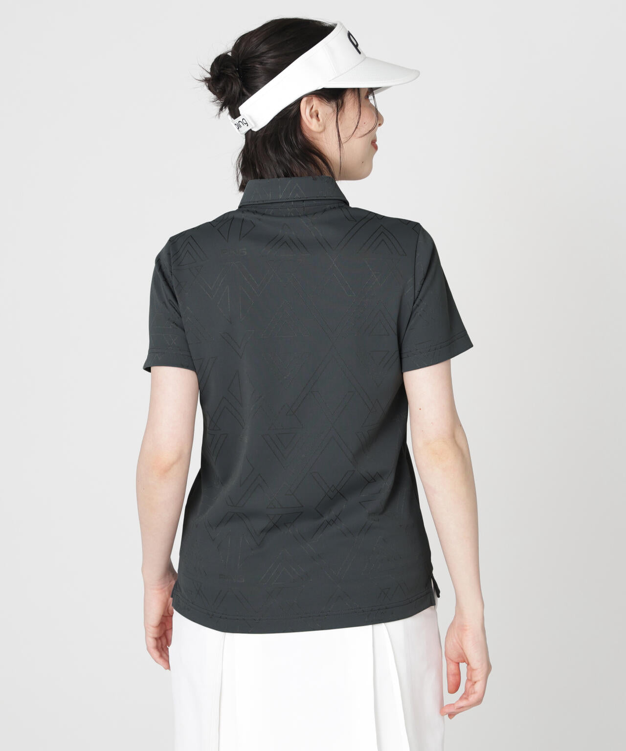 【PING APPAREL】ストレッチダルブラ三角幾何学柄ジャカード半袖ポロシャツ (LADIES)