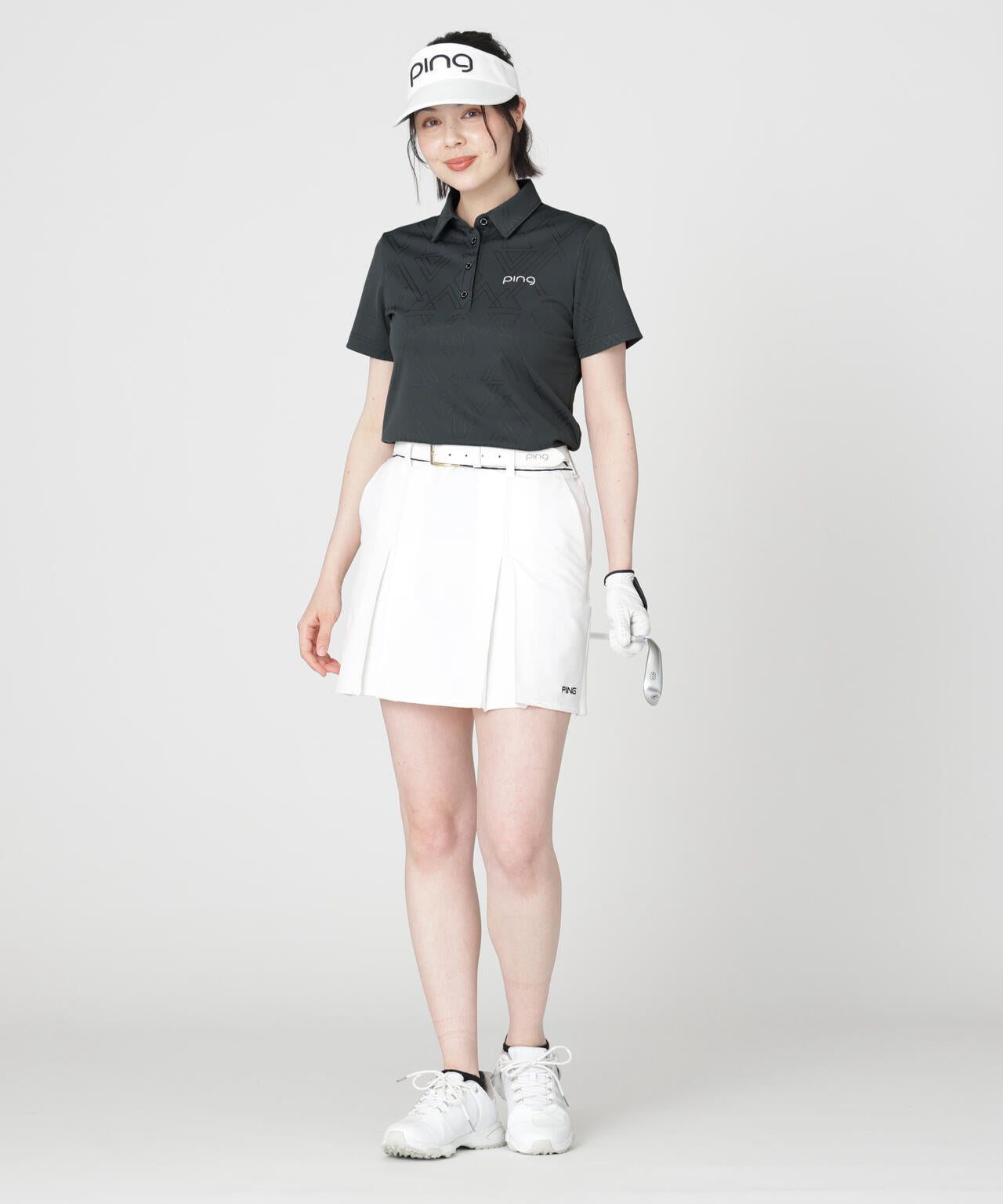 【PING APPAREL】ストレッチダルブラ三角幾何学柄ジャカード半袖ポロシャツ (LADIES)