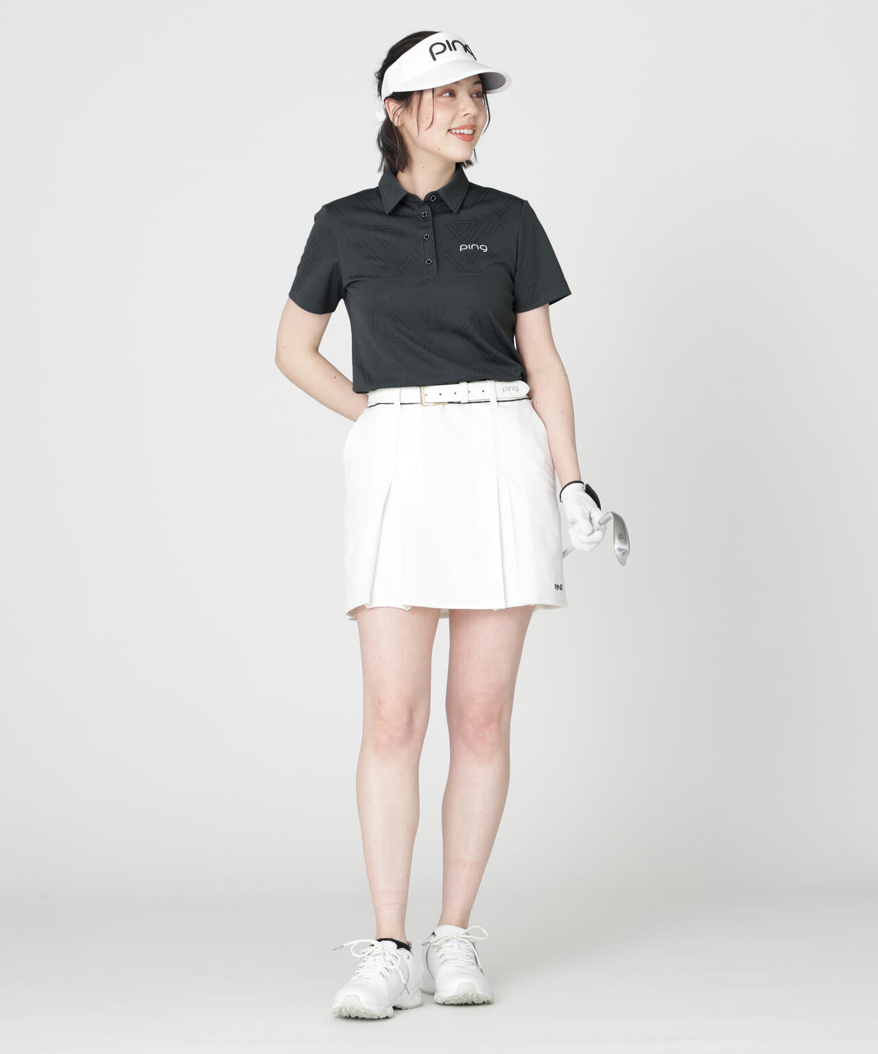 【PING APPAREL】ストレッチダルブラ三角幾何学柄ジャカード半袖ポロシャツ (LADIES)