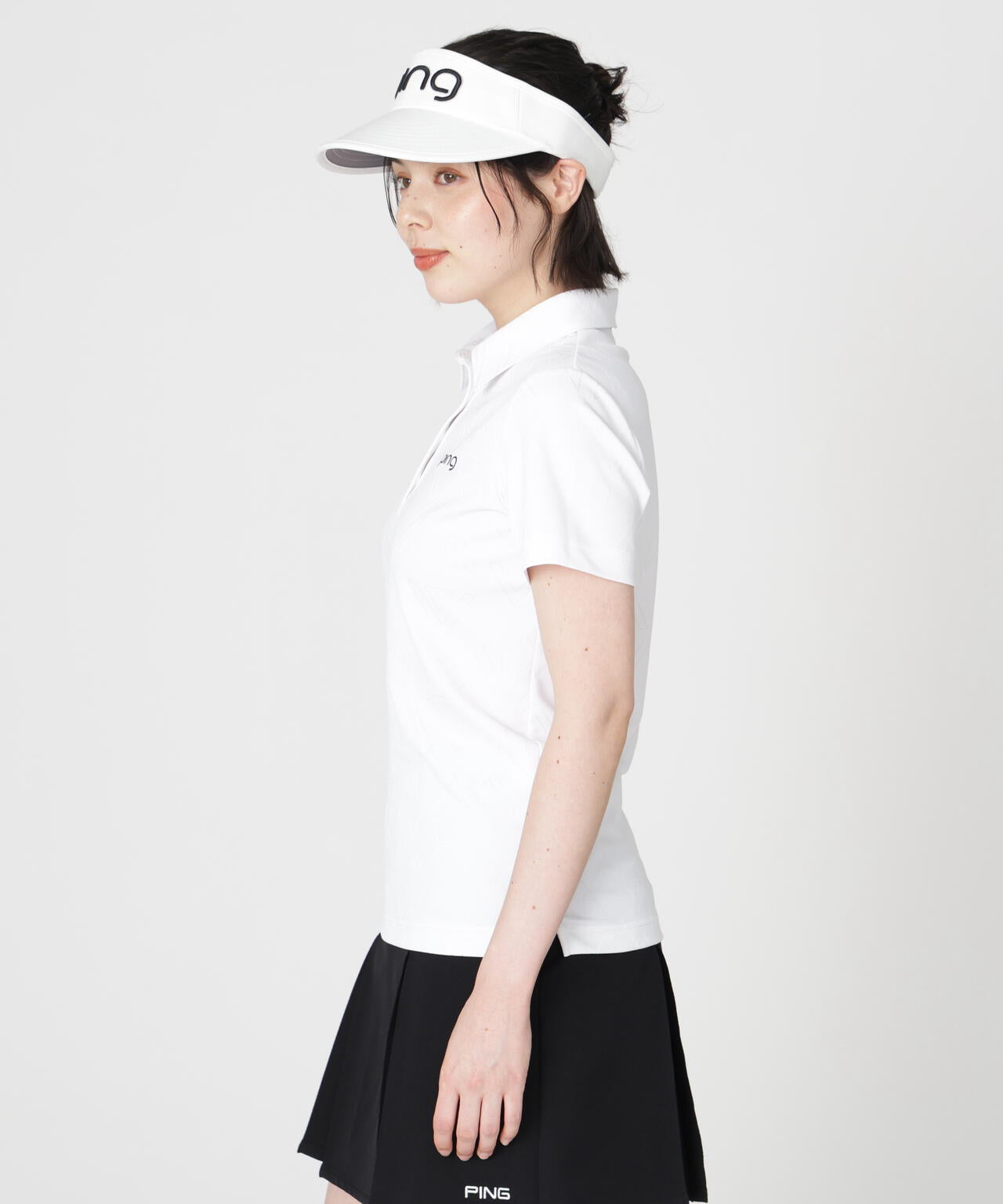 【PING APPAREL】ストレッチダルブラ三角幾何学柄ジャカード半袖ポロシャツ (LADIES)
