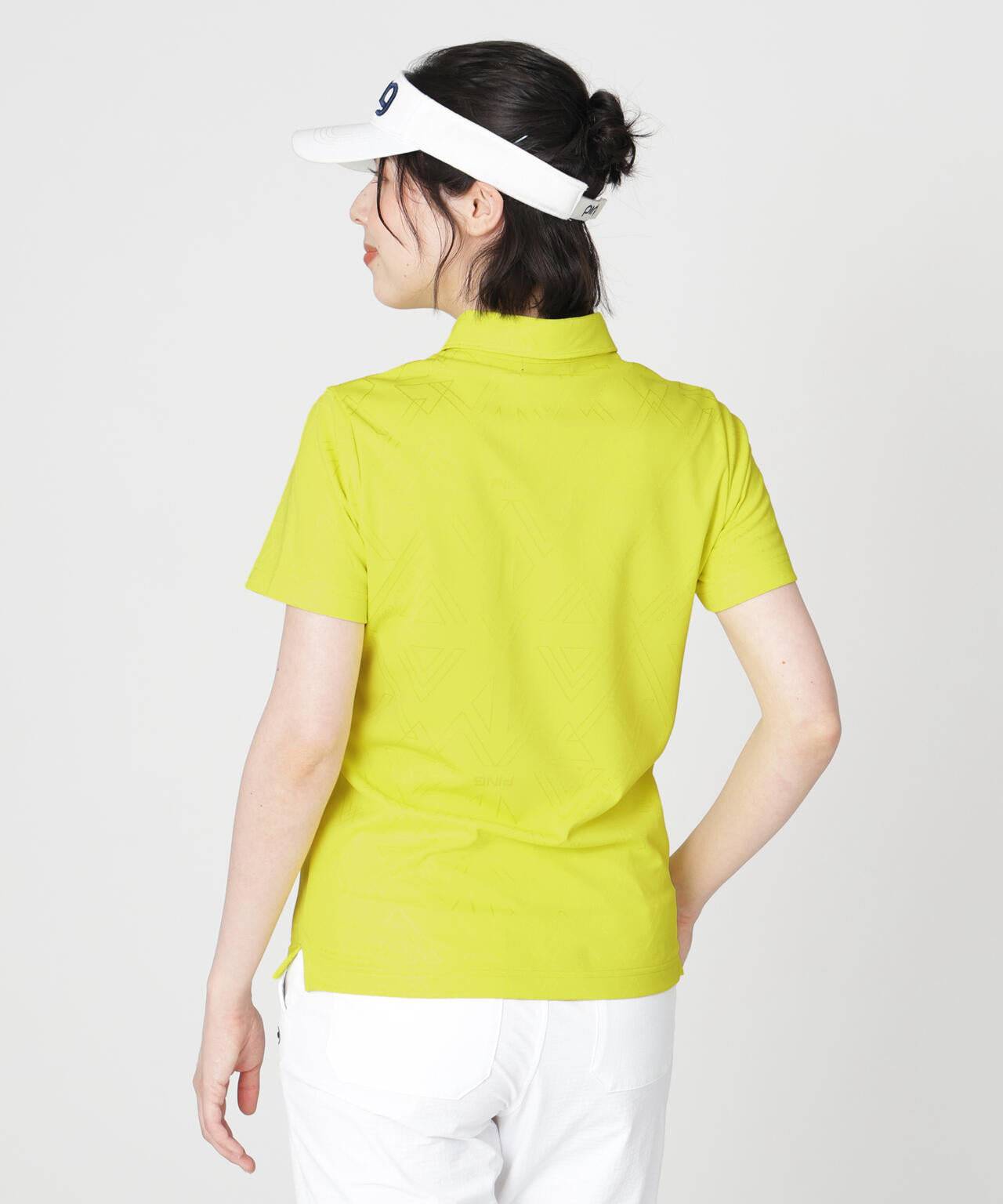 【PING APPAREL】ストレッチダルブラ三角幾何学柄ジャカード半袖ポロシャツ (LADIES)