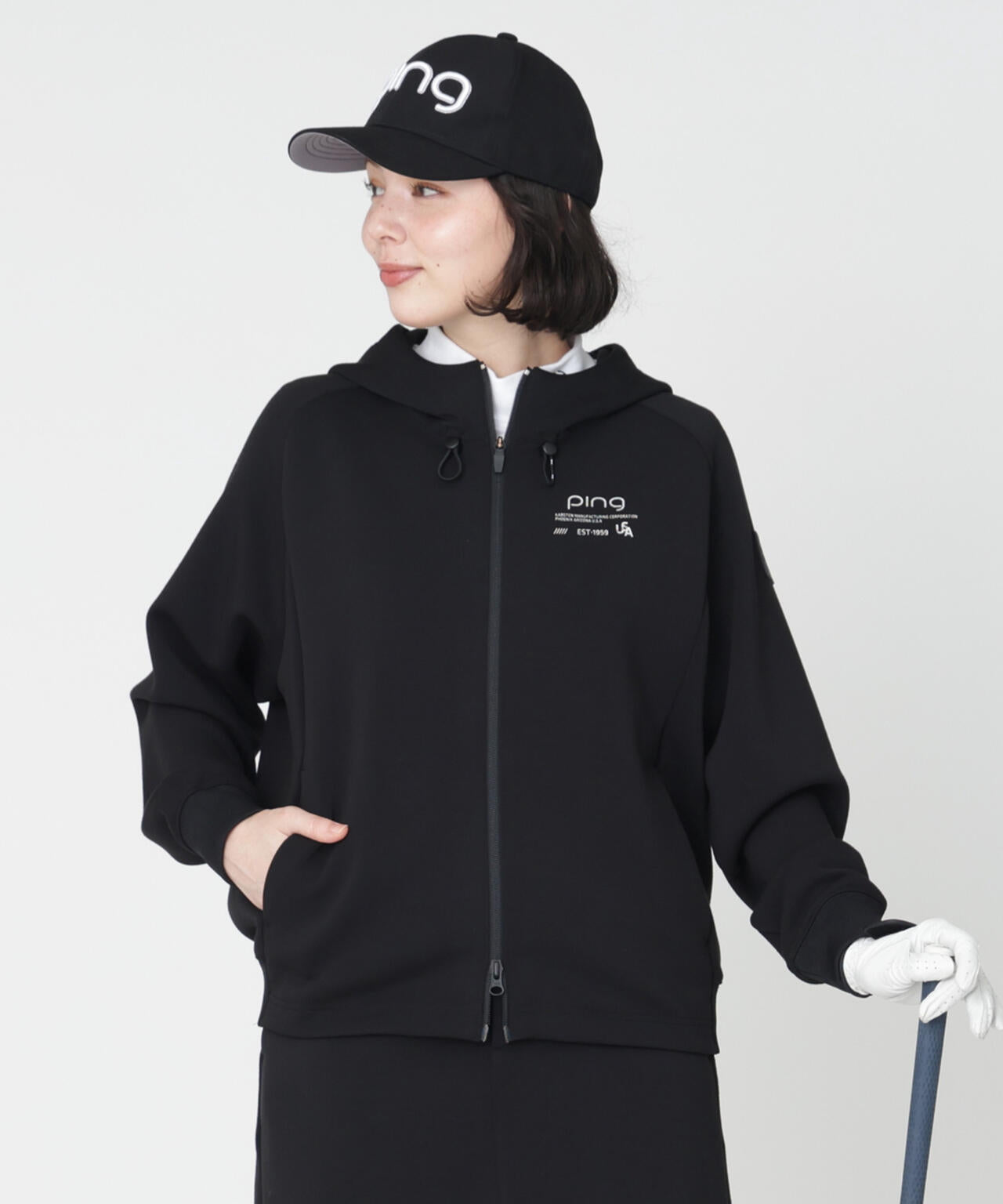 PING APPAREL】全方向ストレッチダンボールニットフルジップフーディー