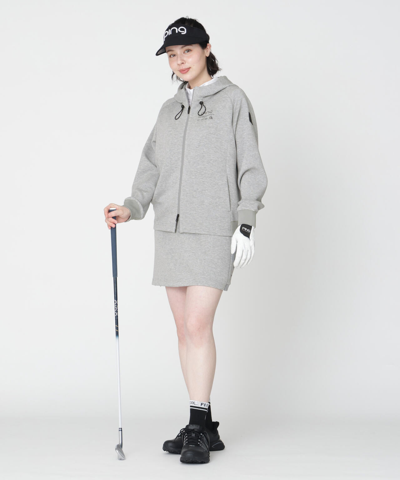 新品タグ付き PING セットアップ ネイビー ダンボールニット スカート ピン PING APPAREL】全方向ストレッチダンボールニットフルジップフーディー