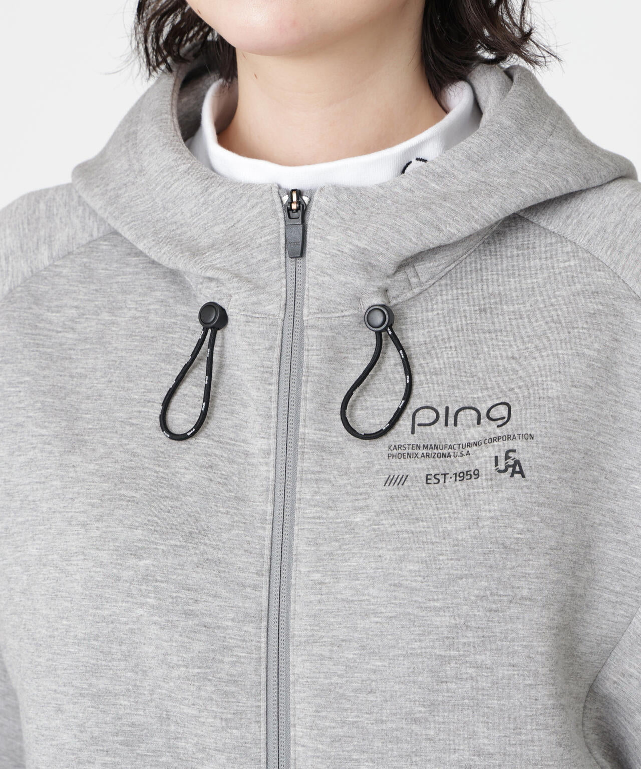 PING APPAREL】全方向ストレッチダンボールニットフルジップフーディー