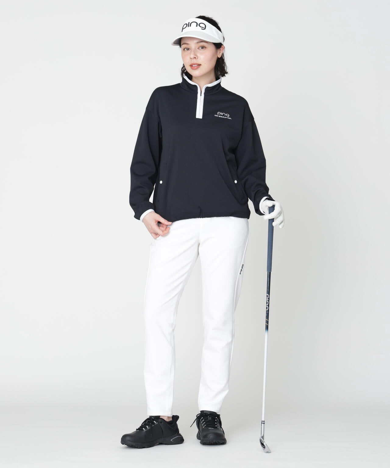【PING APPAREL】メッシュリバーニットハーフジップカットソー (LADIES)