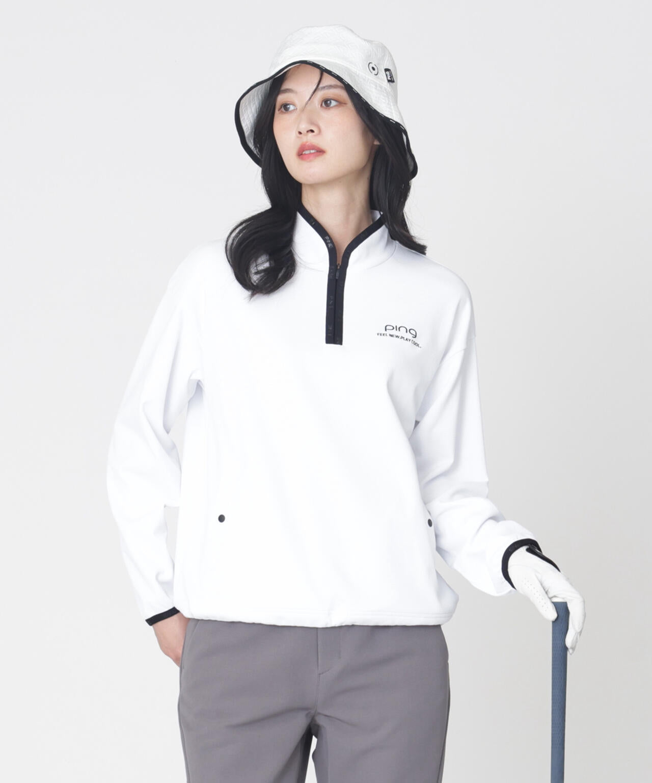 【PING APPAREL】メッシュリバーニットハーフジップカットソー (LADIES)