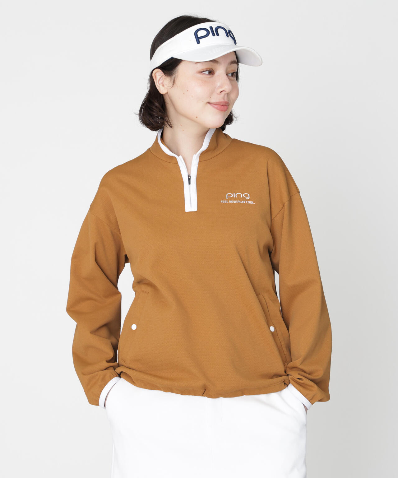 PING APPAREL】メッシュリバーニットハーフジップカットソー (LADIES