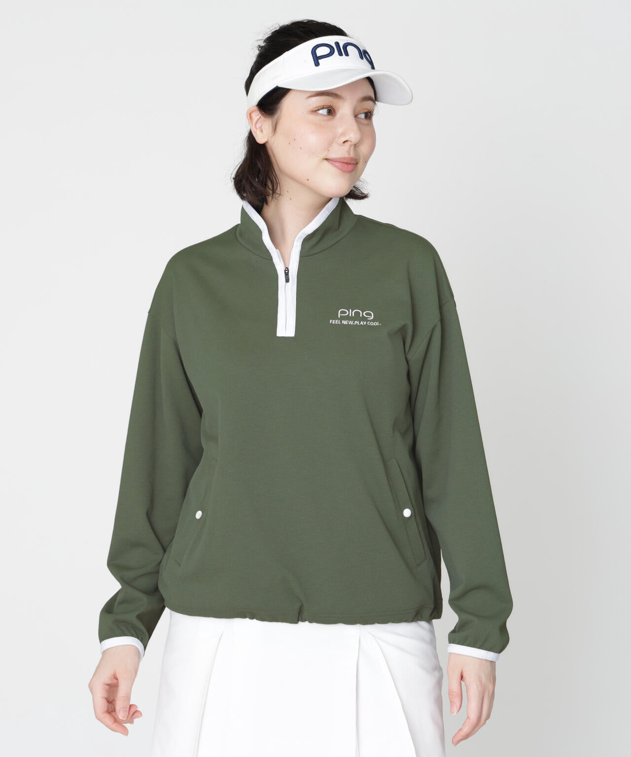 PING APPAREL】メッシュリバーニットハーフジップカットソー (LADIES