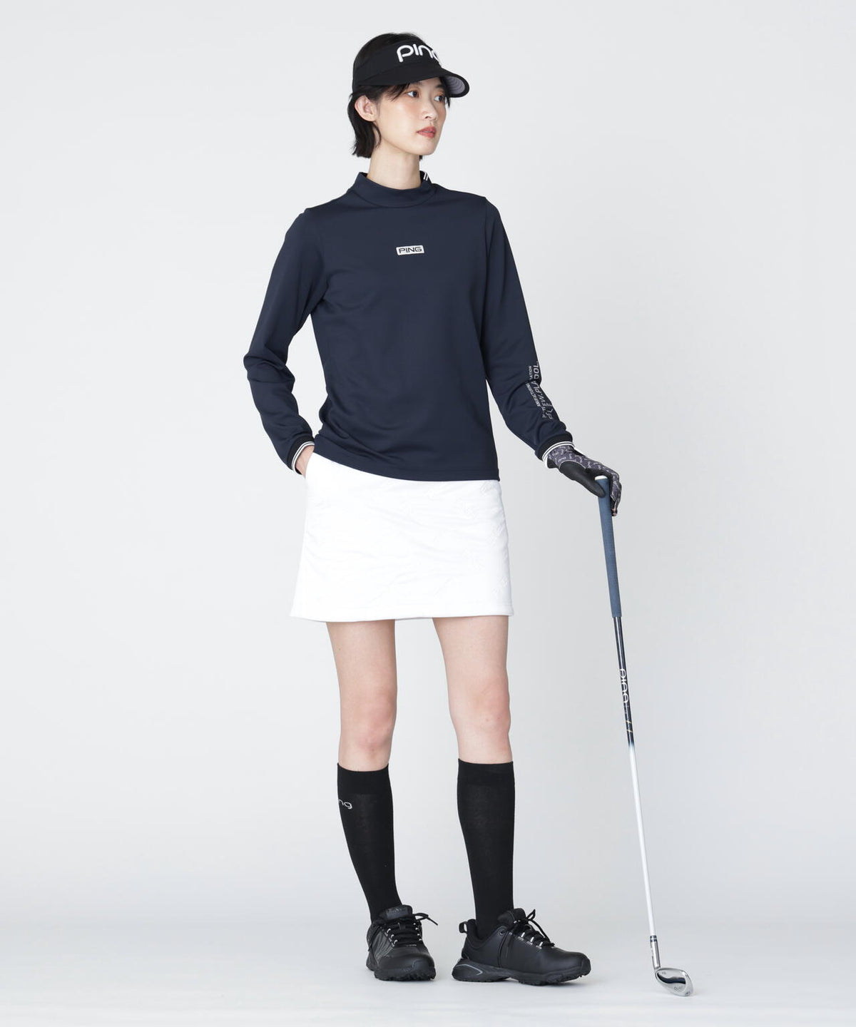 [PING APPAREL] [保温] 裏起毛ラインデザイン長袖ハイネックシャツ (LADIES)