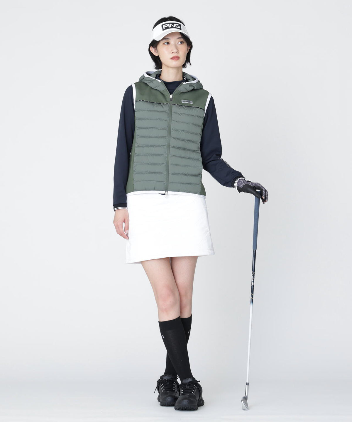 [PING APPAREL] [保温] 裏起毛ラインデザイン長袖ハイネックシャツ (LADIES)