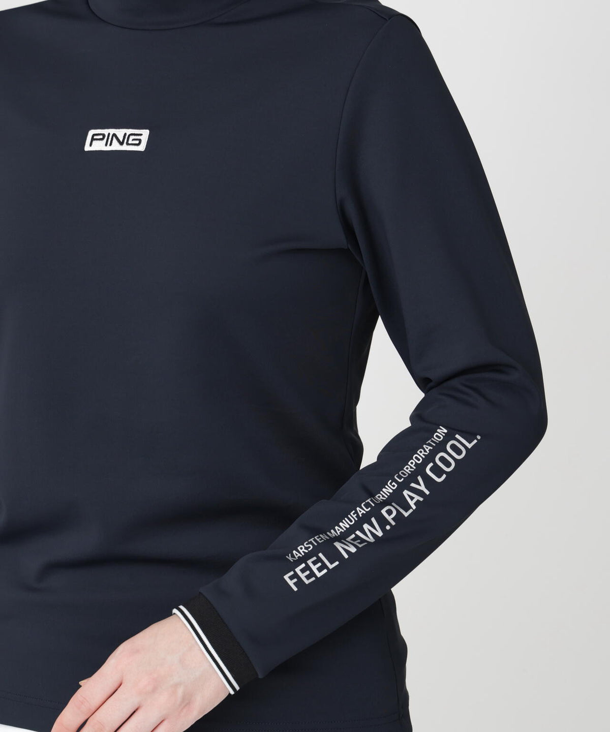 [PING APPAREL] [保温] 裏起毛ラインデザイン長袖ハイネックシャツ (LADIES)