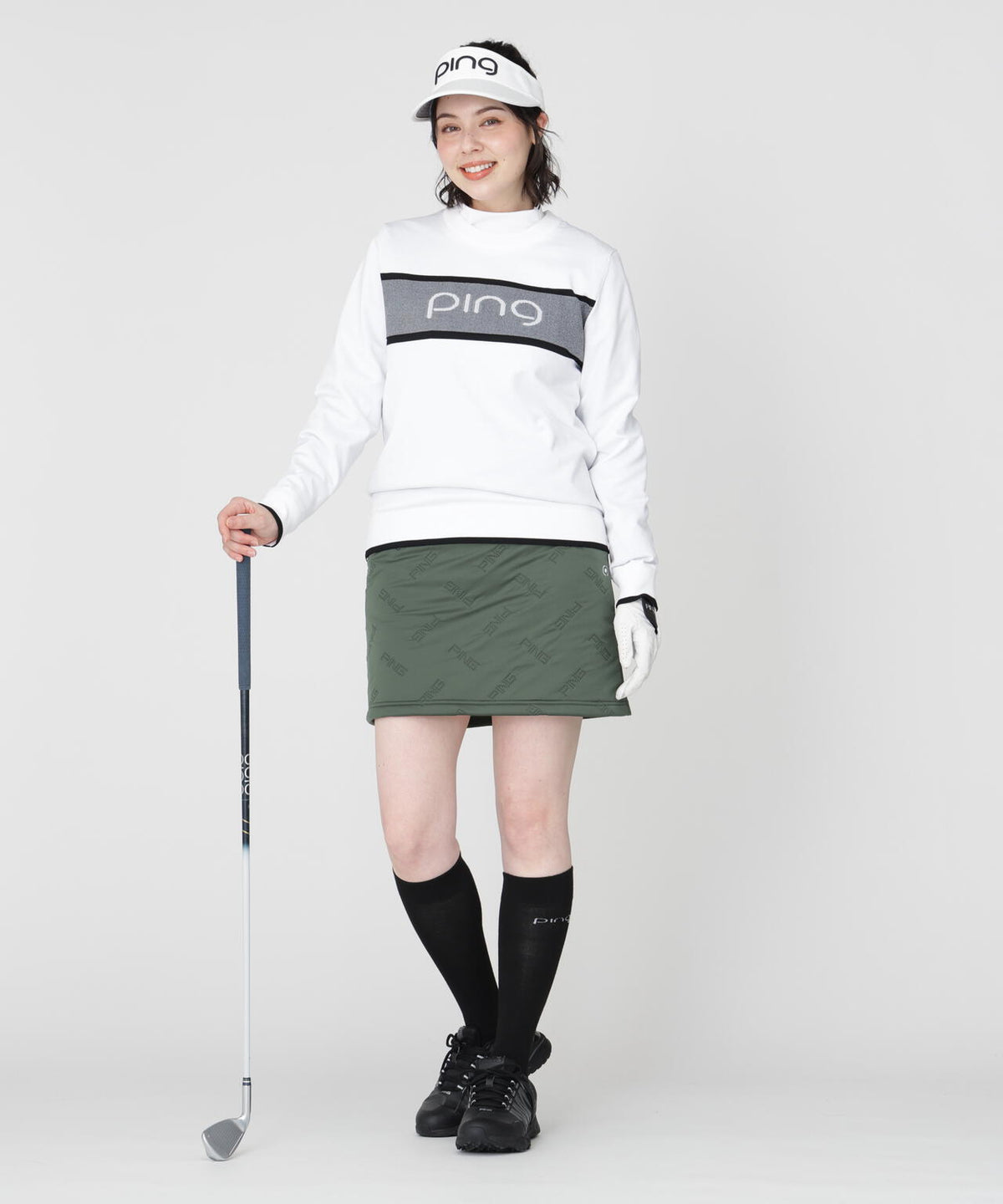 [PING APPAREL] [保温] 裏起毛ラインデザイン長袖ハイネックシャツ (LADIES)