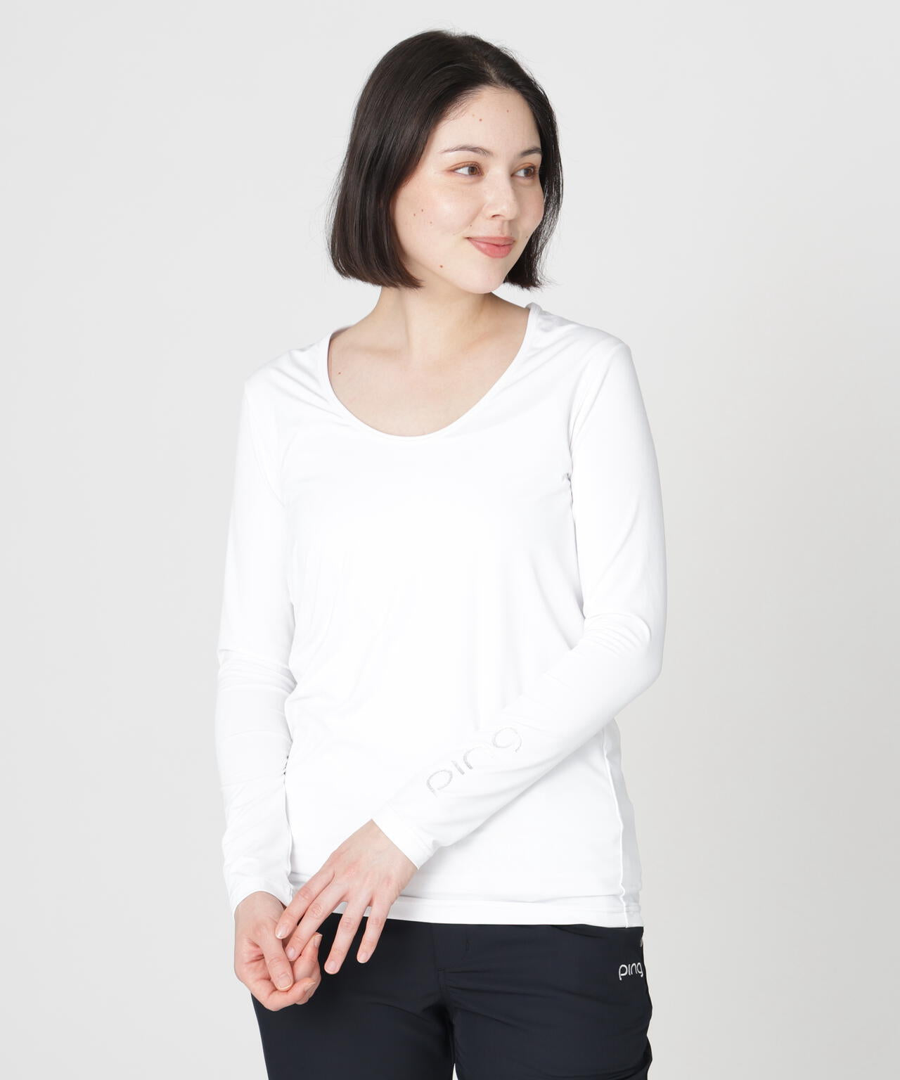 マスターエディションレディースベア天インナー PING APPAREL】ベア天竺UV接触冷感長袖Uネックインナー (LADIES