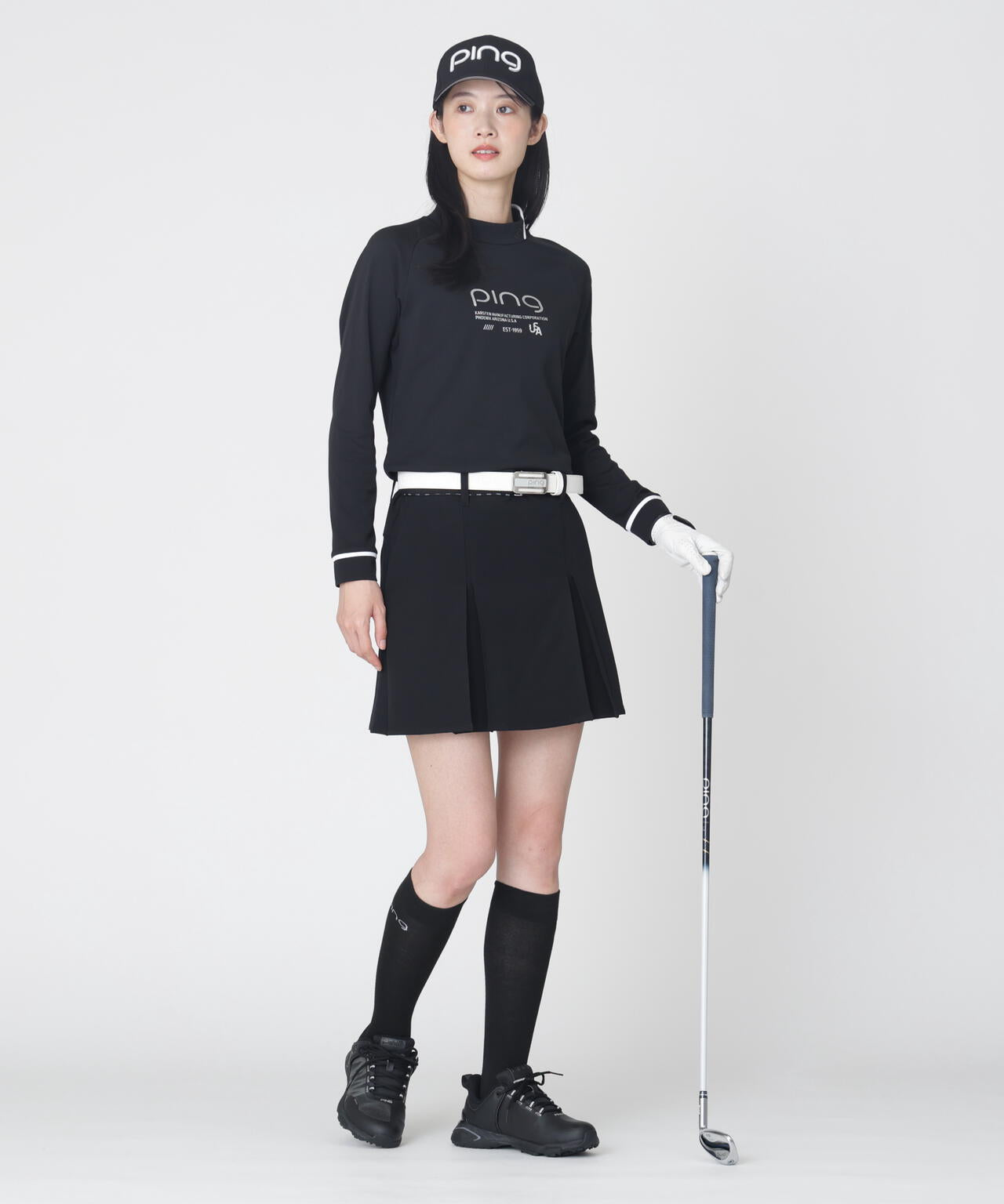 【PING APPAREL】格子リバーススクラムテック長袖ハイネックシャツ (LADIES)